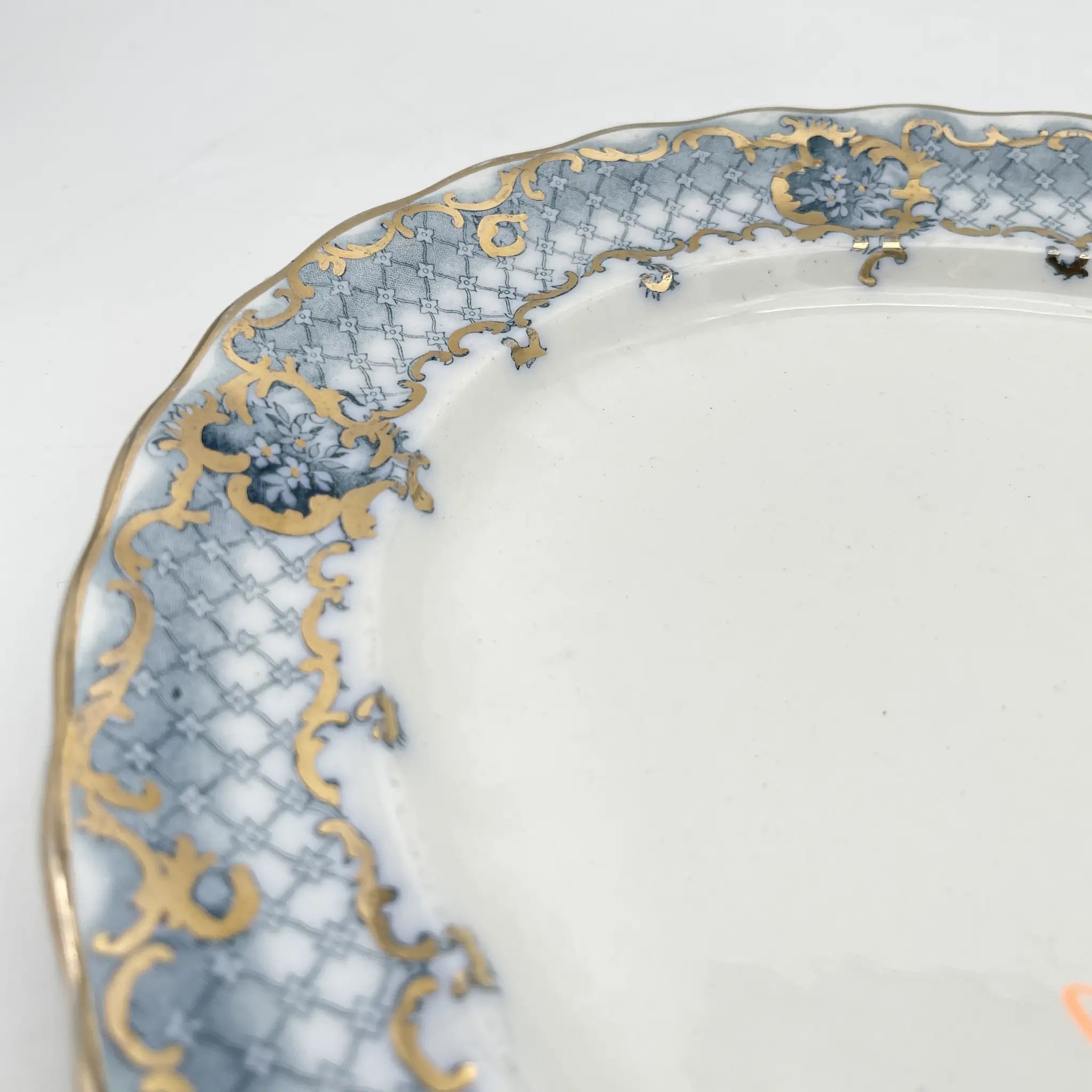 【古董】椭圆形盘子/ Furnivals / Venice /估计1900年左右/陶器/英国/罗卡伊,卷轴,拉提斯作品