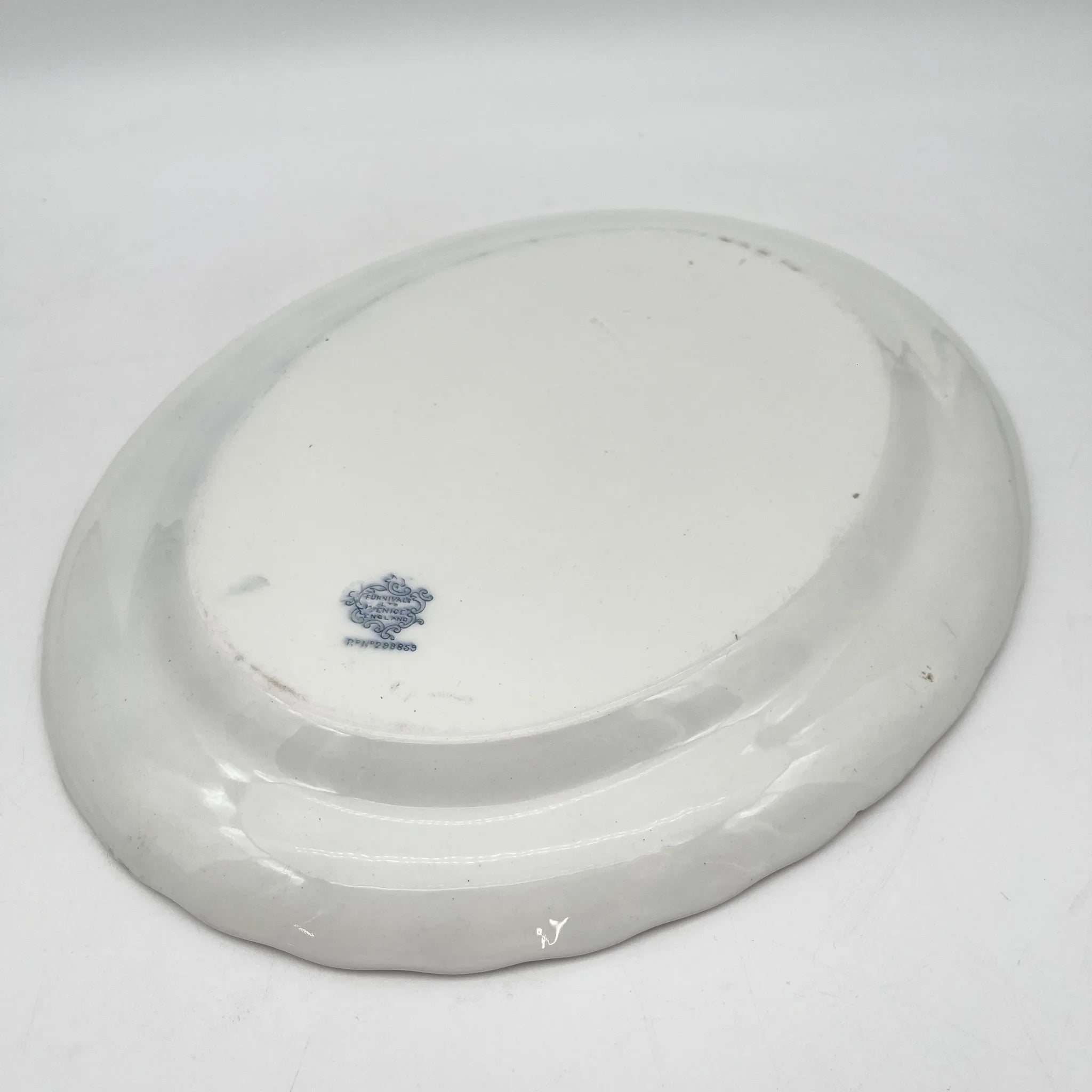 【古董】椭圆形盘子/ Furnivals / Venice /估计1900年左右/陶器/英国/罗卡伊,卷轴,拉提斯作品