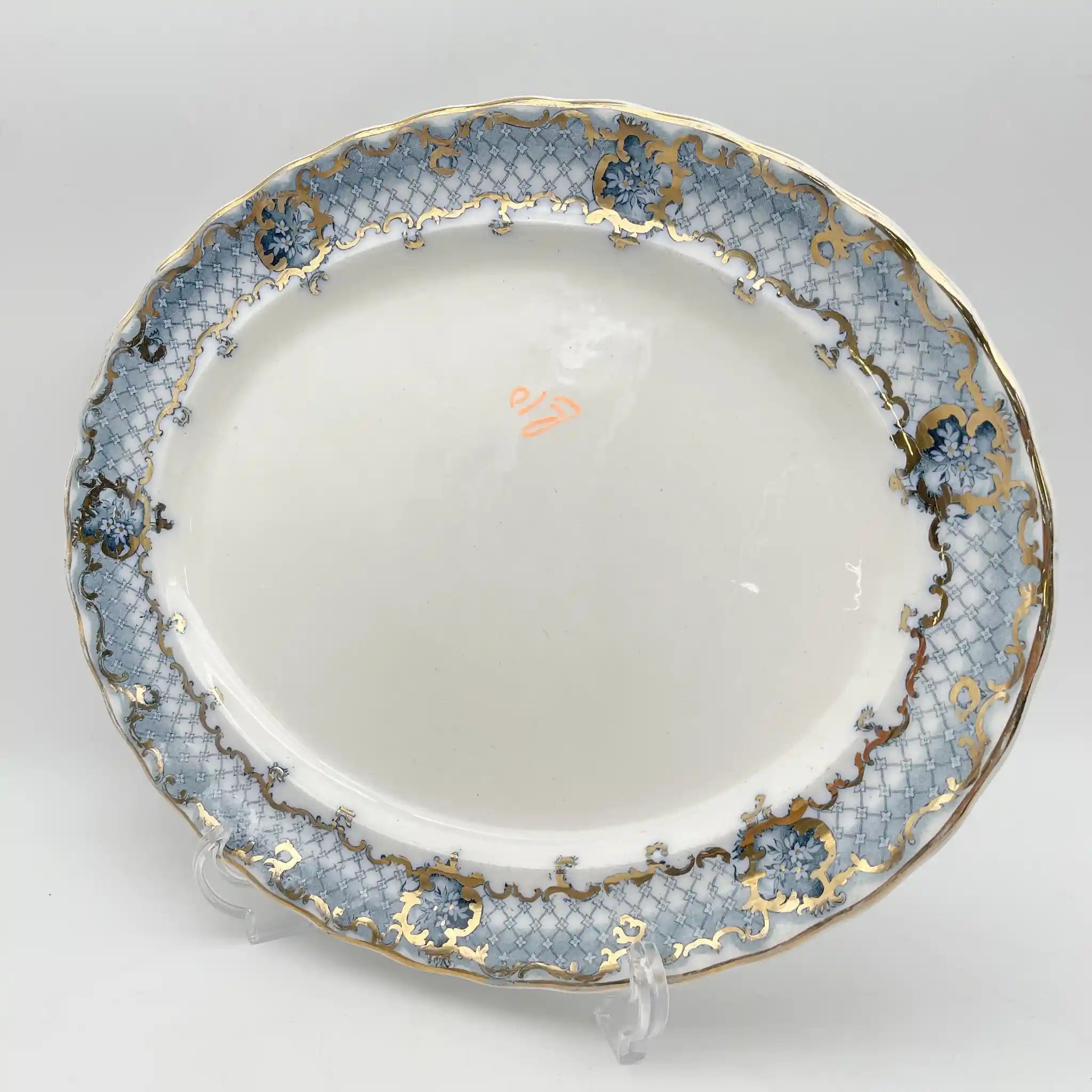 【古董】椭圆形盘子/ Furnivals / Venice /估计1900年左右/陶器/英国/罗卡伊,卷轴,拉提斯作品
