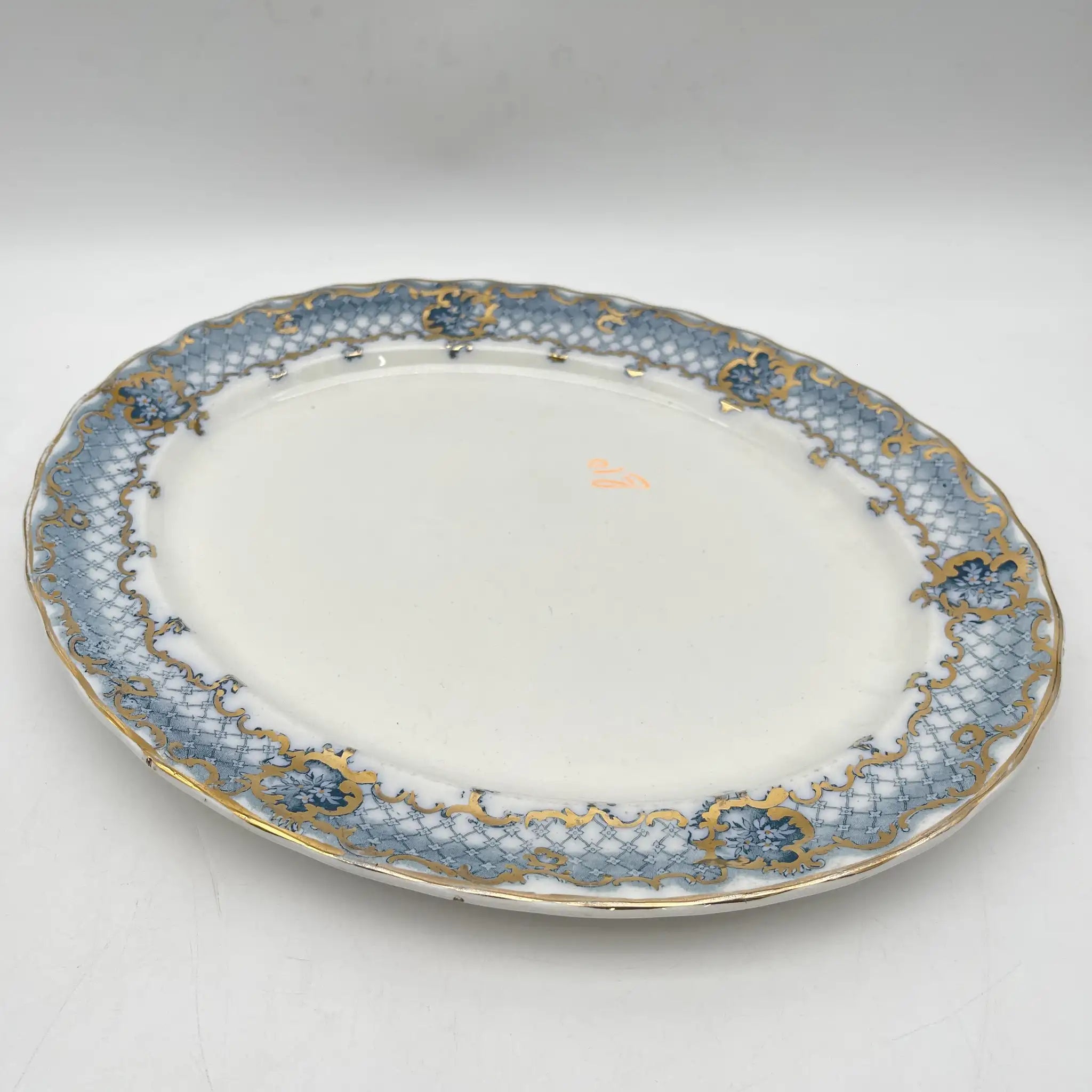 【古董】椭圆形盘子/ Furnivals / Venice /估计1900年左右/陶器/英国/罗卡伊,卷轴,拉提斯作品