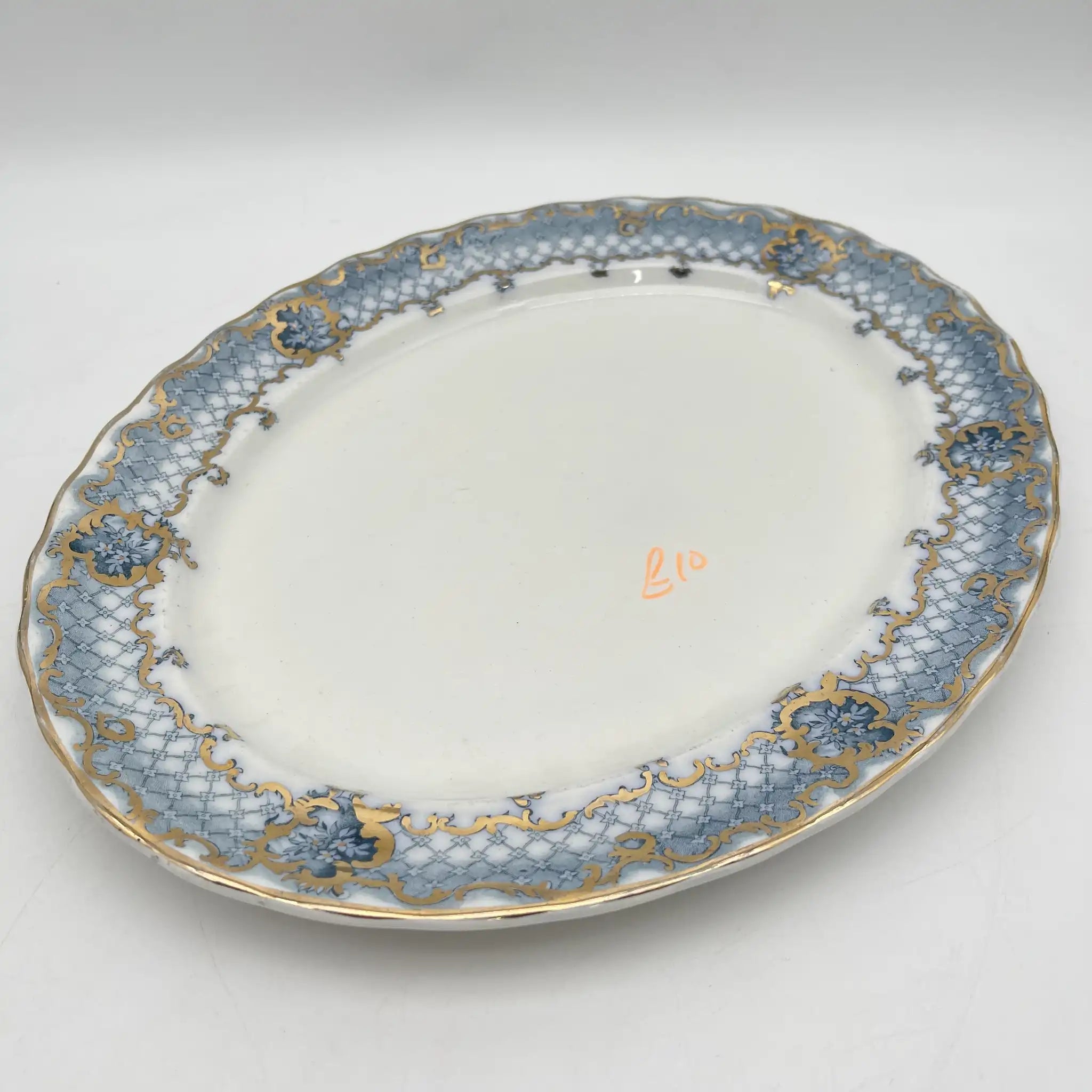 【古董】椭圆形盘子/ Furnivals / Venice /估计1900年左右/陶器/英国/罗卡伊,卷轴,拉提斯作品
