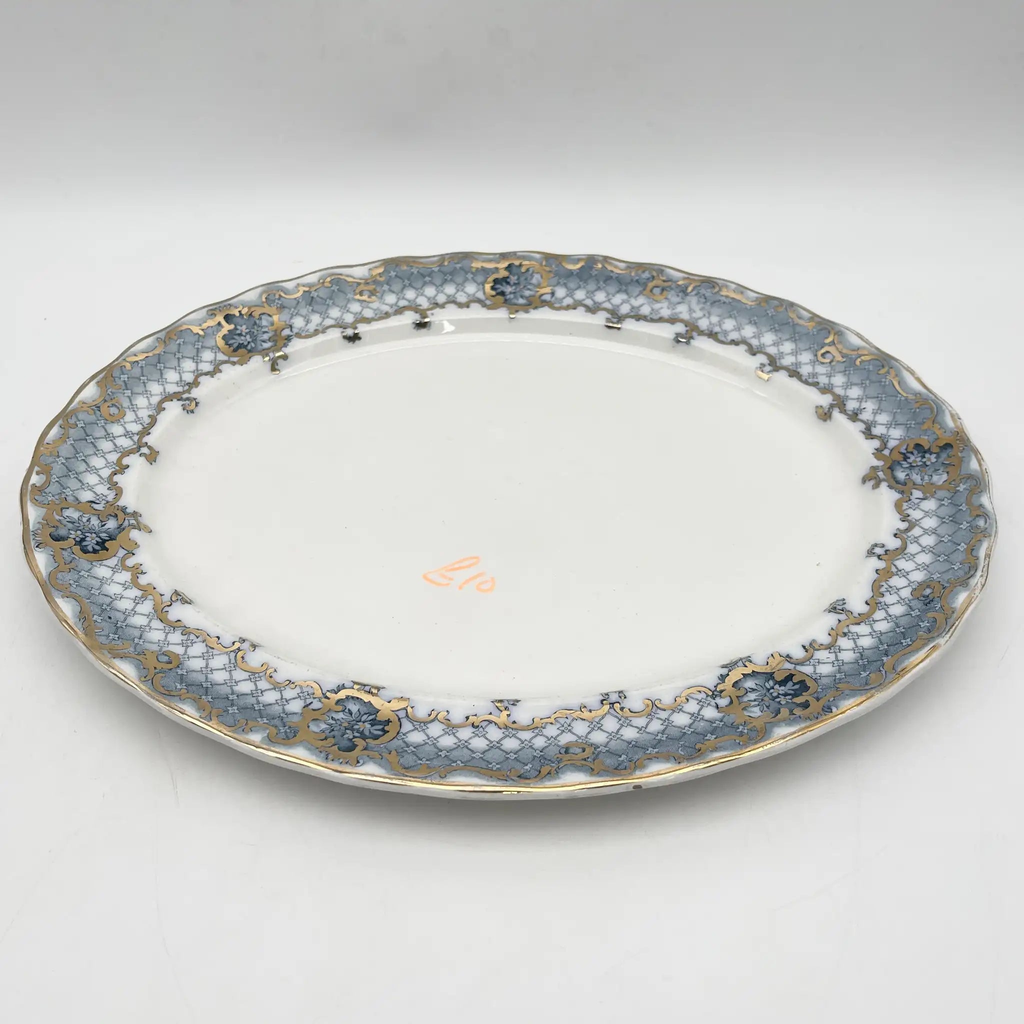 【古董】椭圆形盘子/ Furnivals / Venice /估计1900年左右/陶器/英国/罗卡伊,卷轴,拉提斯作品