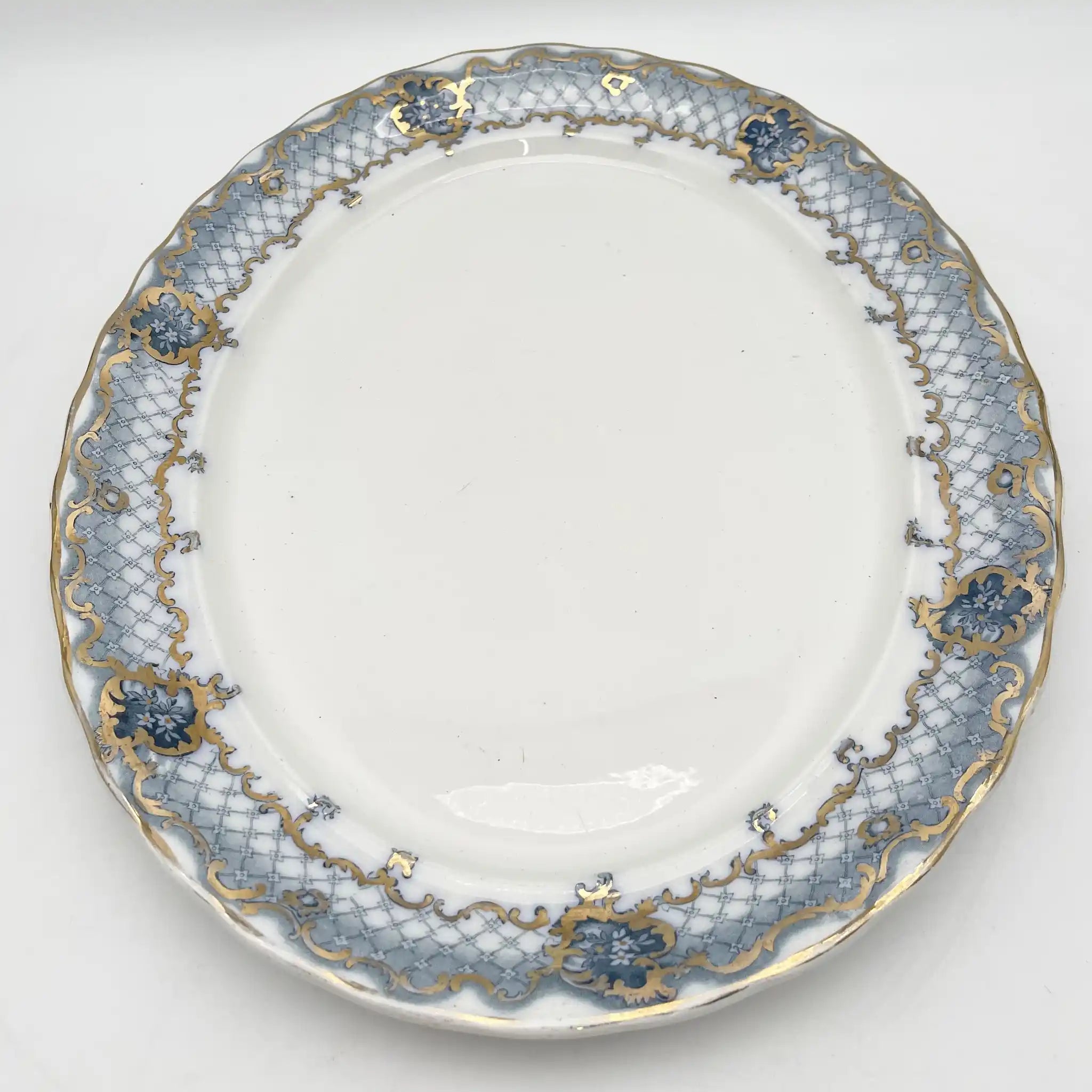 【古董】椭圆形盘子/ Furnivals / Venice /估计1900年左右/陶器/英国/罗卡伊,卷轴,拉提斯作品