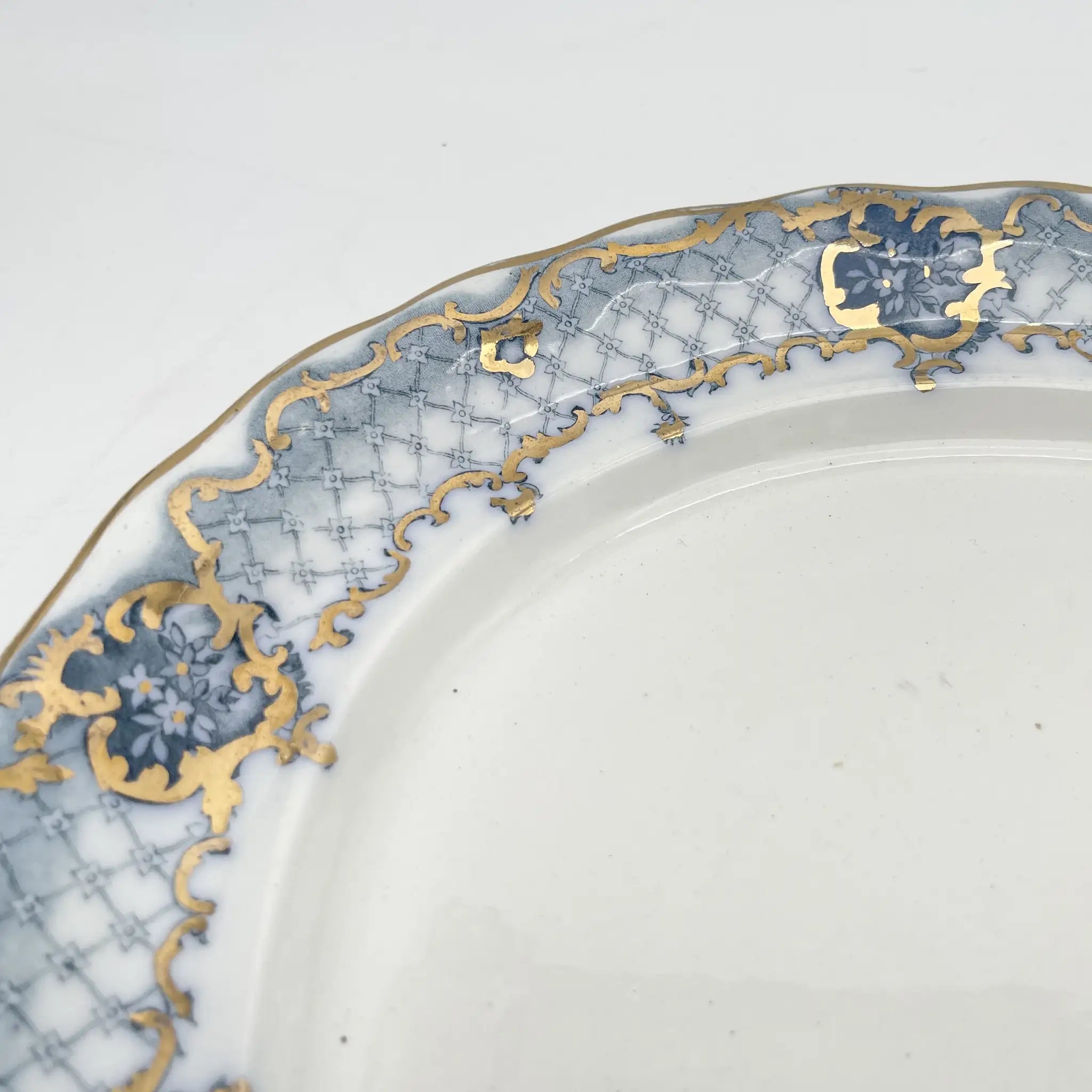 【古董】椭圆形盘子/ Furnivals / Venice /估计1900年左右/陶器/英国/罗卡伊,卷轴,拉提斯作品
