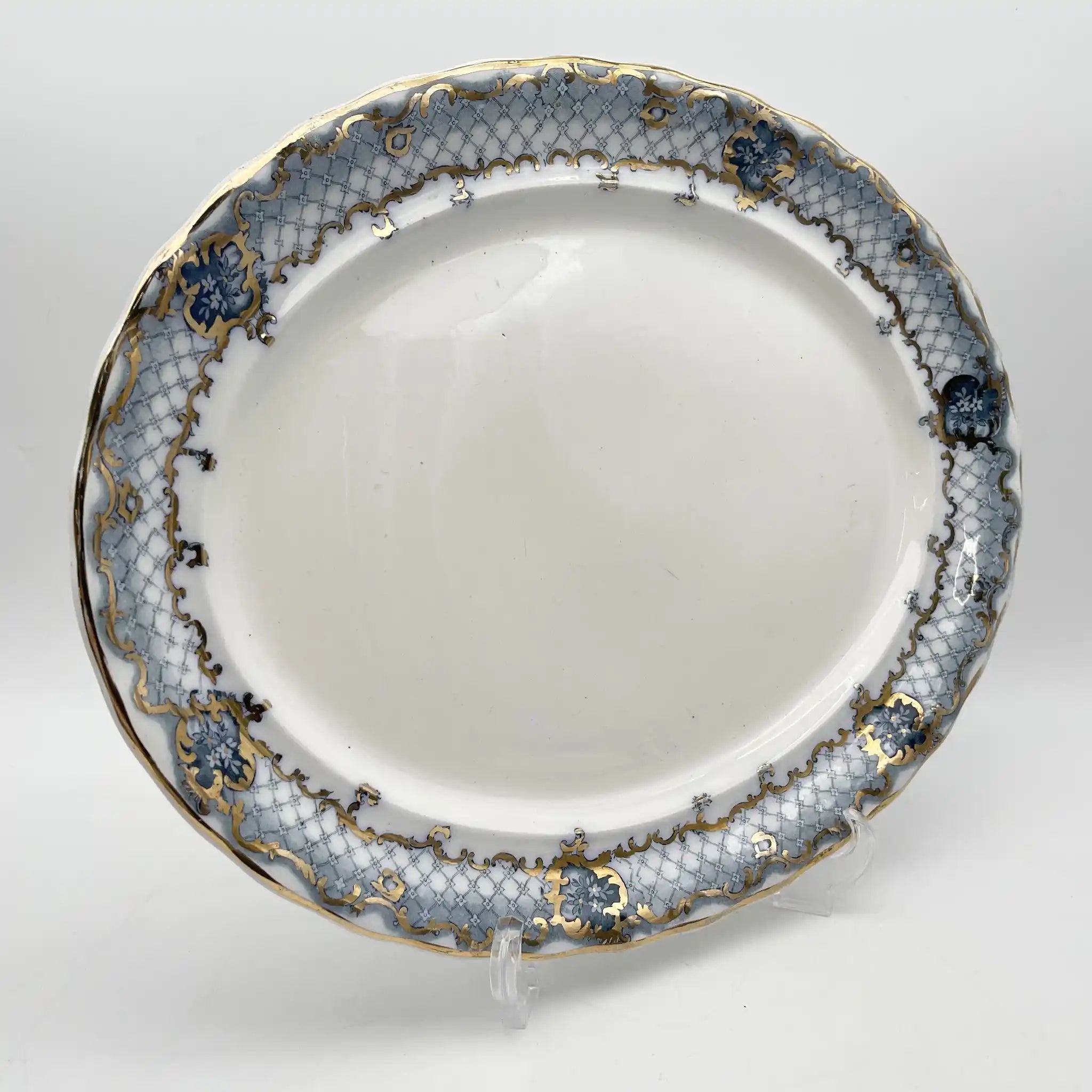 【古董】椭圆形盘子/ Furnivals / Venice /估计1900年左右/陶器/英国/罗卡伊,卷轴,拉提斯作品