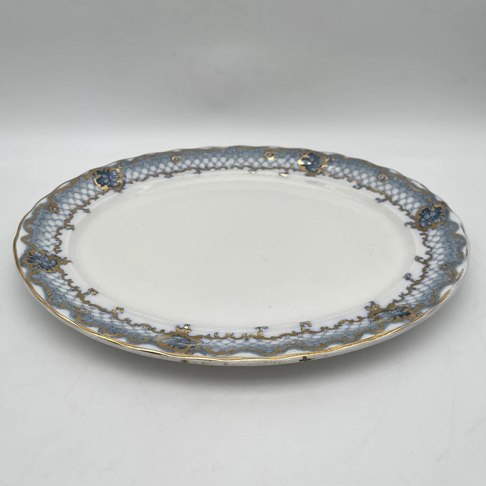 【古董】椭圆形盘子/ Furnivals / Venice /估计1900年左右/陶器/英国/罗卡伊,卷轴,拉提斯作品