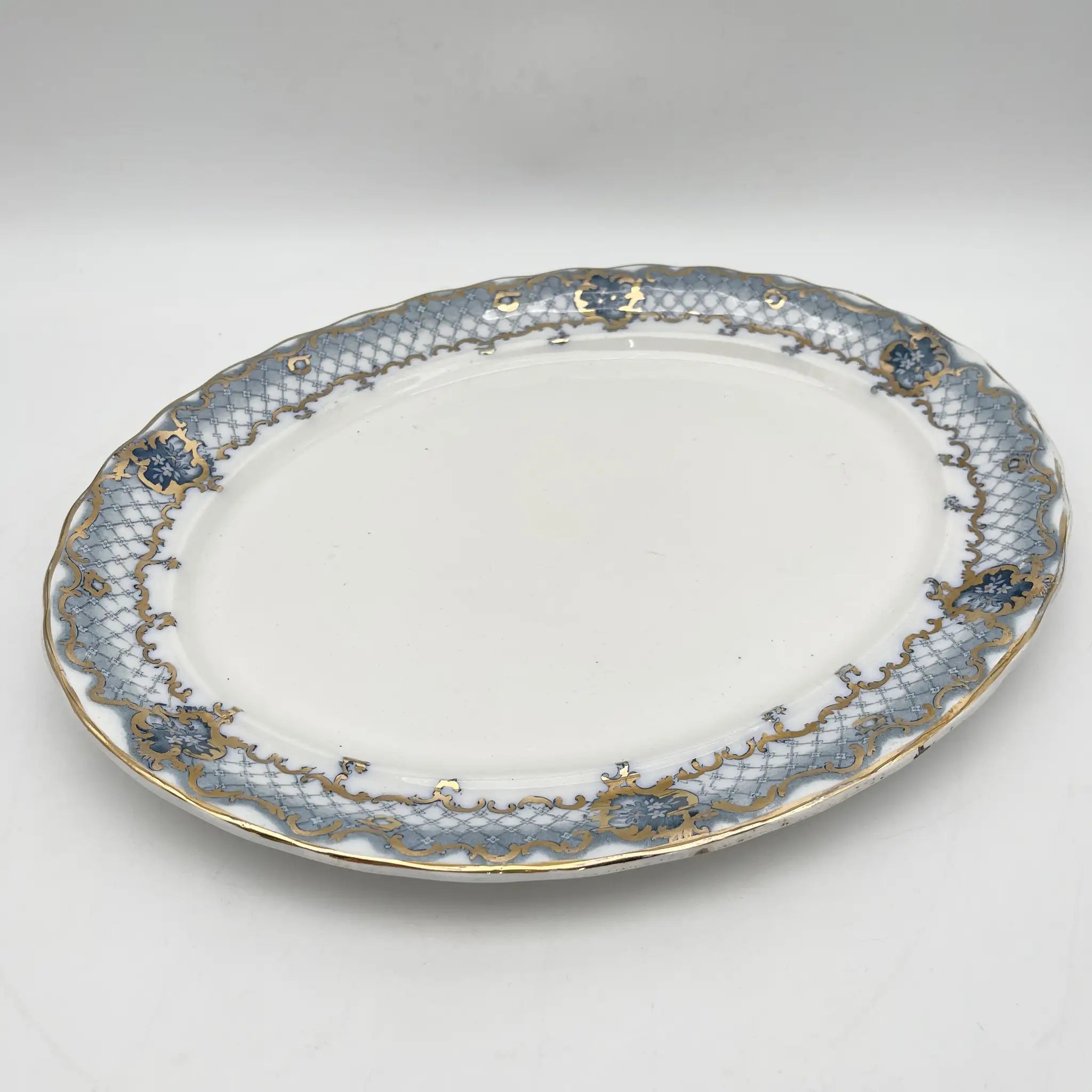 【古董】椭圆形盘子/ Furnivals / Venice /估计1900年左右/陶器/英国/罗卡伊,卷轴,拉提斯作品