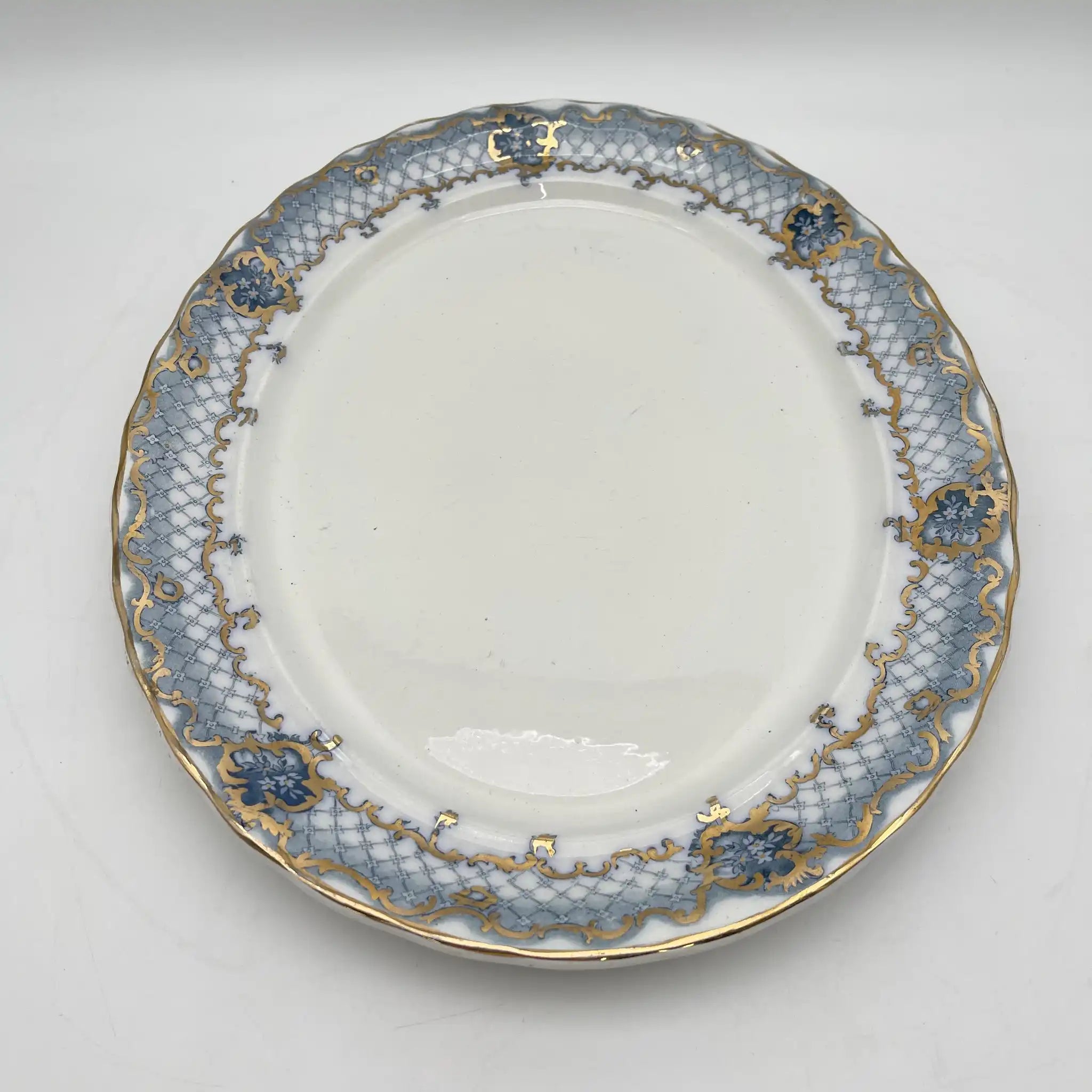 【古董】椭圆形盘子/ Furnivals / Venice /估计1900年左右/陶器/英国/罗卡伊,卷轴,拉提斯作品