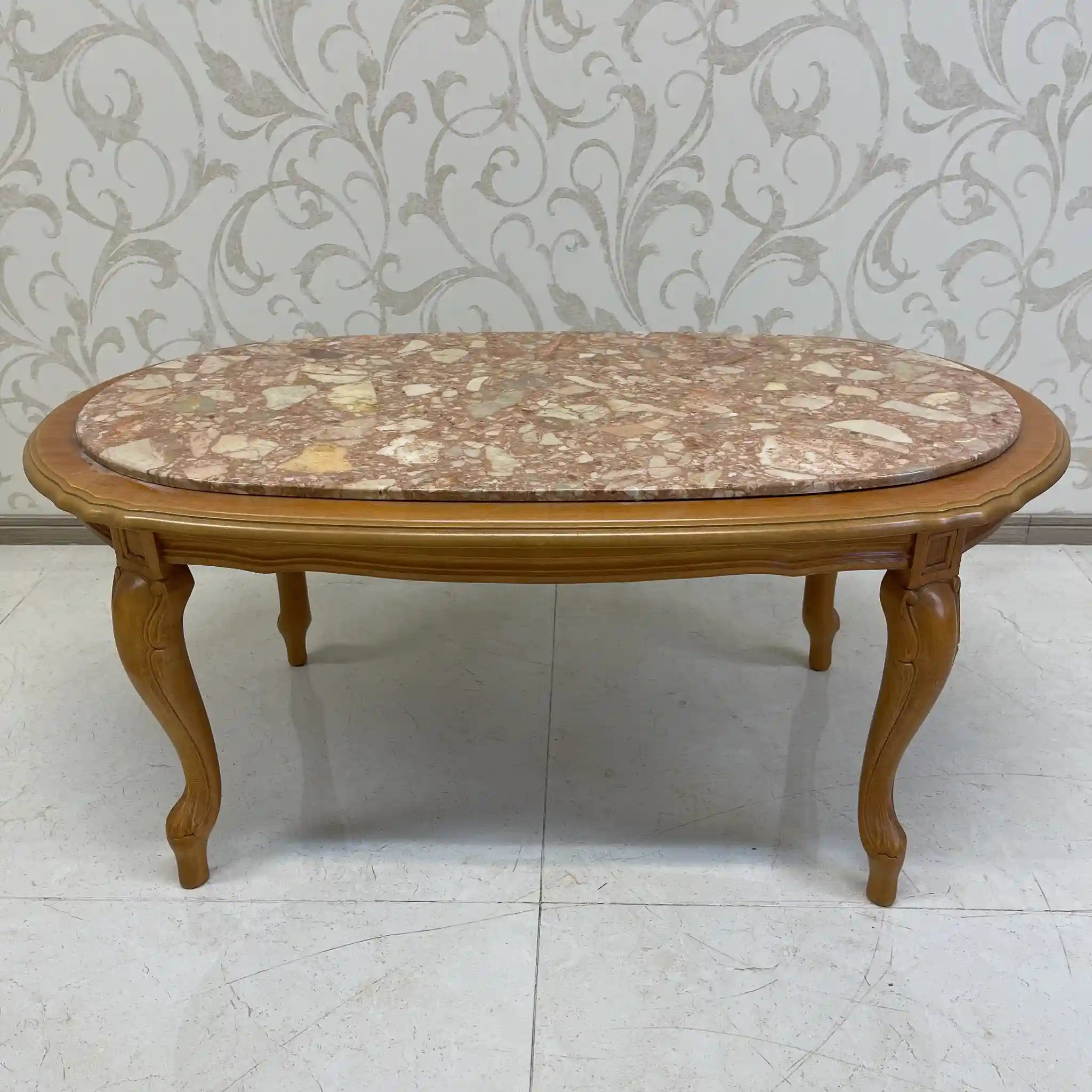 Vintage center table / Late 20th century (presumably) / Beech / Italian / Marble top