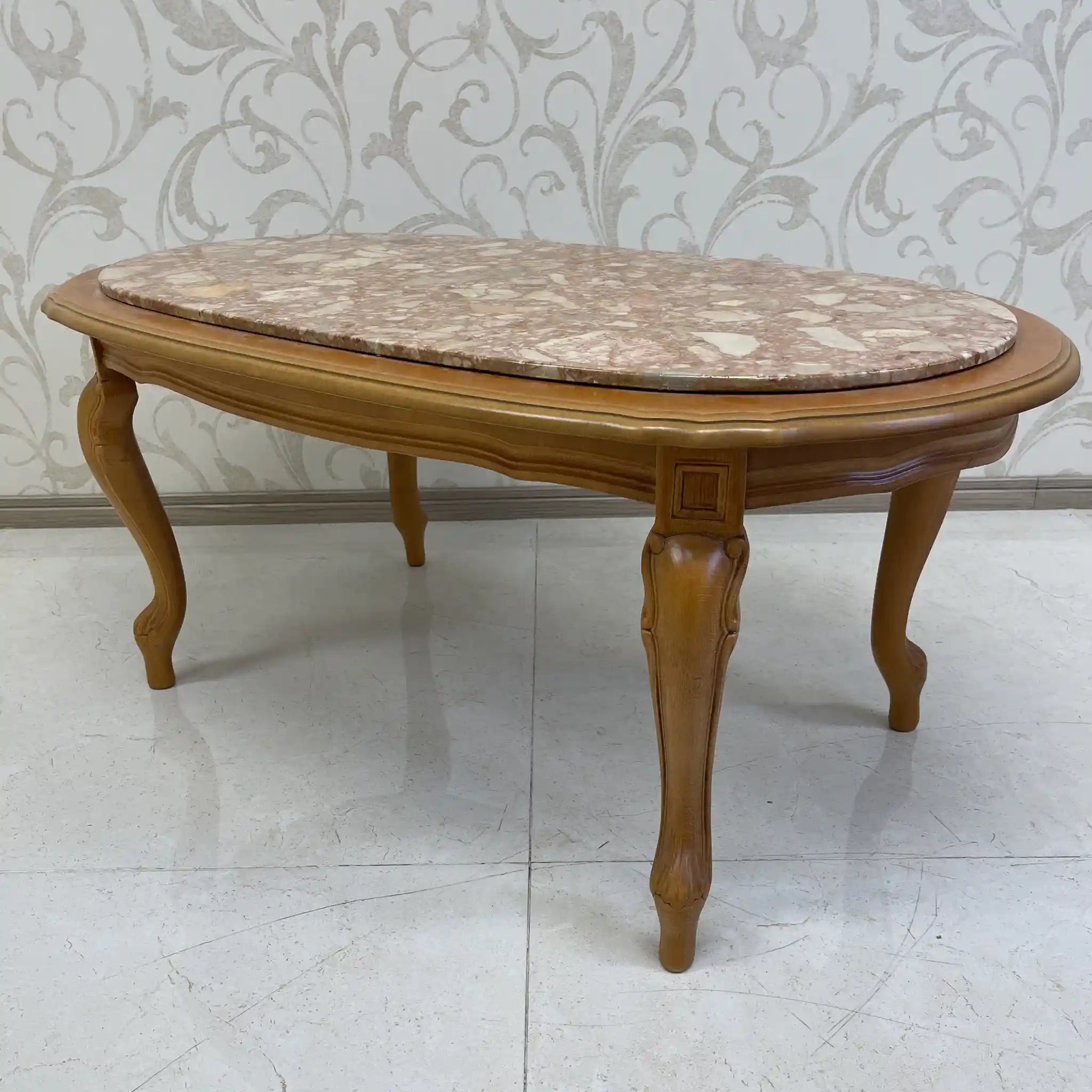 Vintage center table / Late 20th century (presumably) / Beech / Italian / Marble top