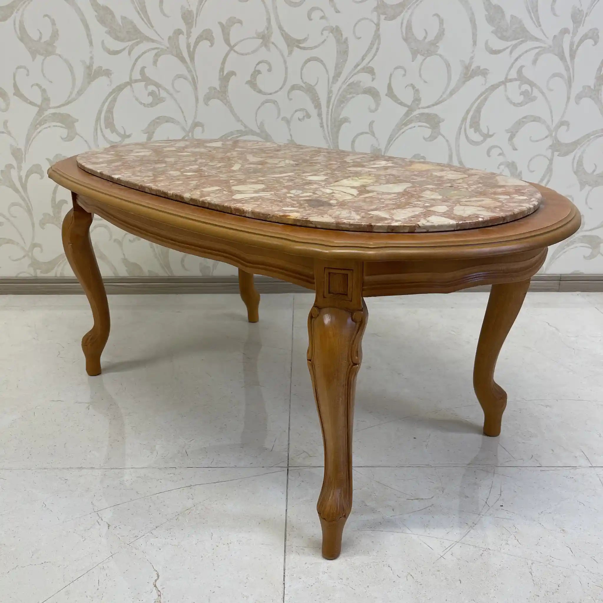 Vintage center table / Late 20th century (presumably) / Beech / Italian / Marble top