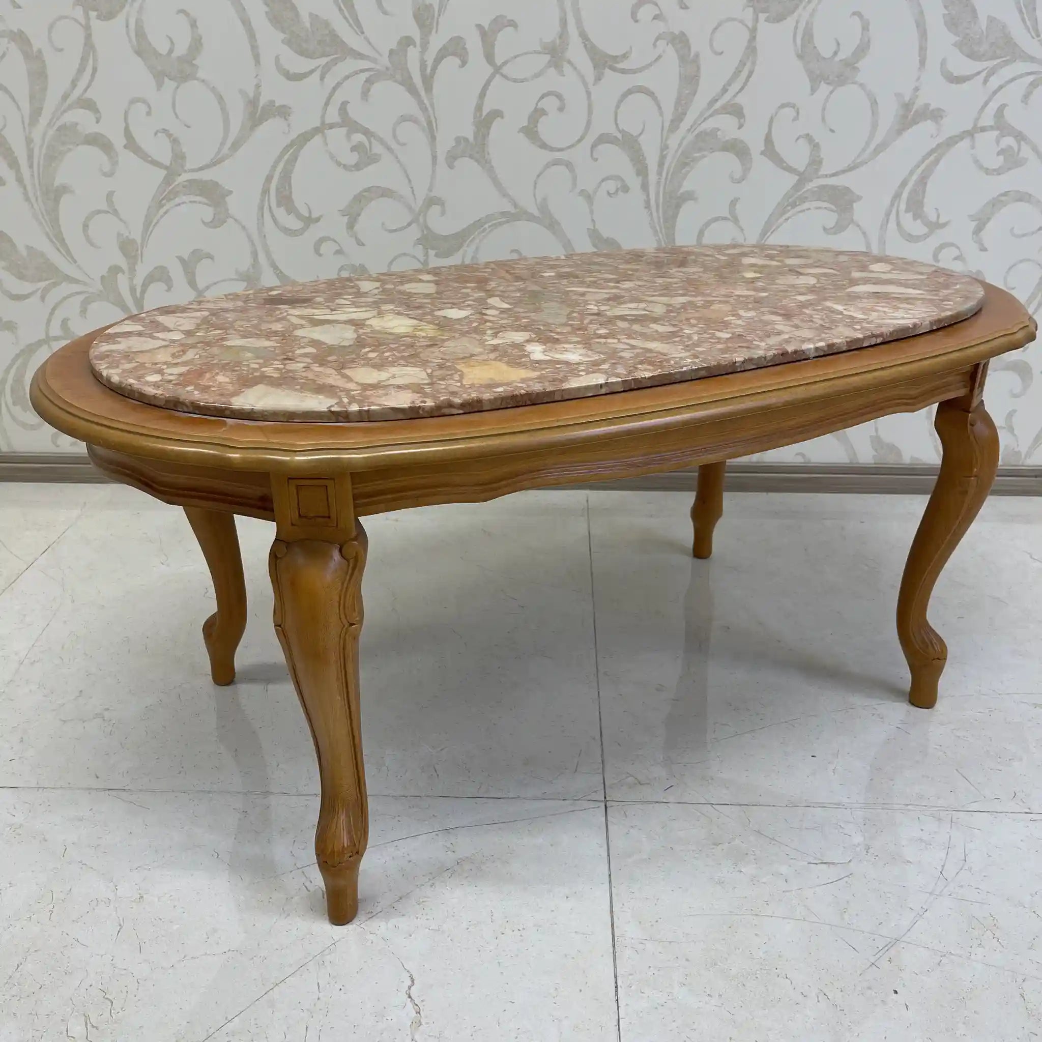 Vintage center table / Late 20th century (presumably) / Beech / Italian / Marble top
