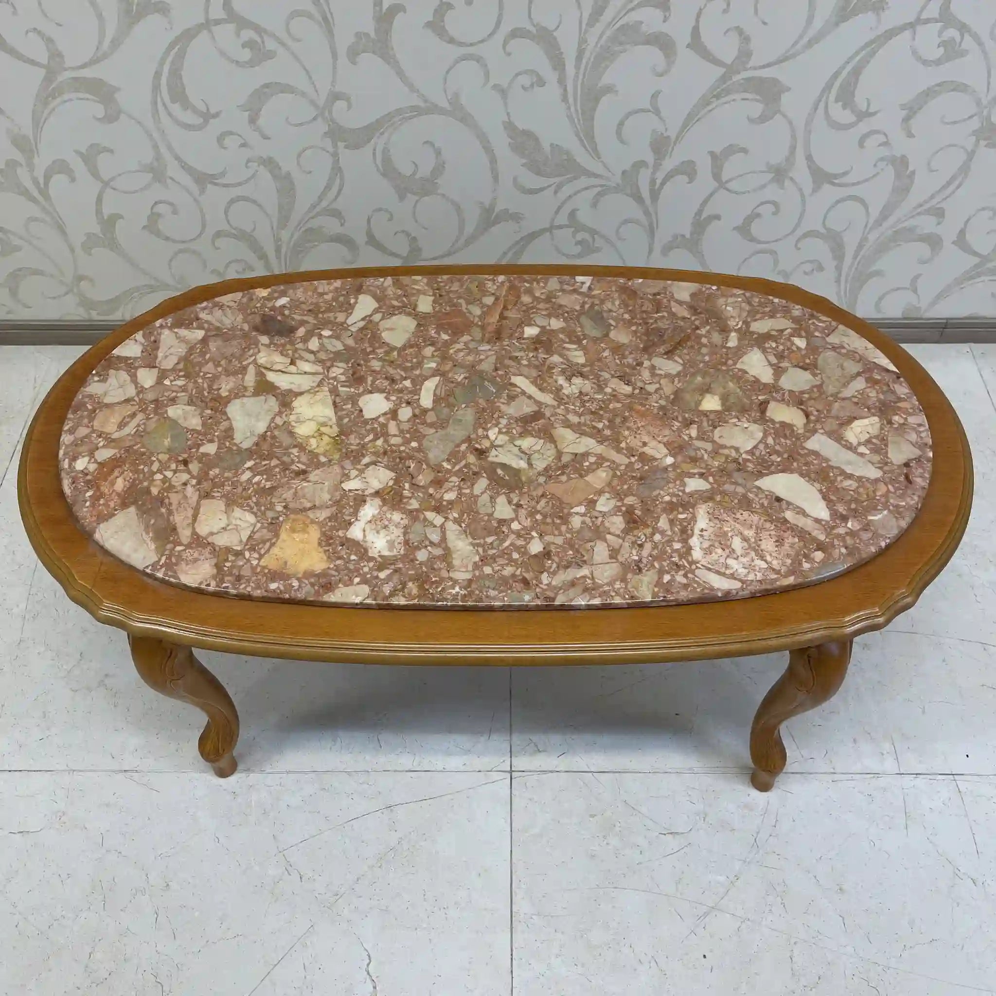 【ビンテージ】 センターテーブル / 20世紀後期(推定) / ビーチ材 / イタリア / マーブルトップ
