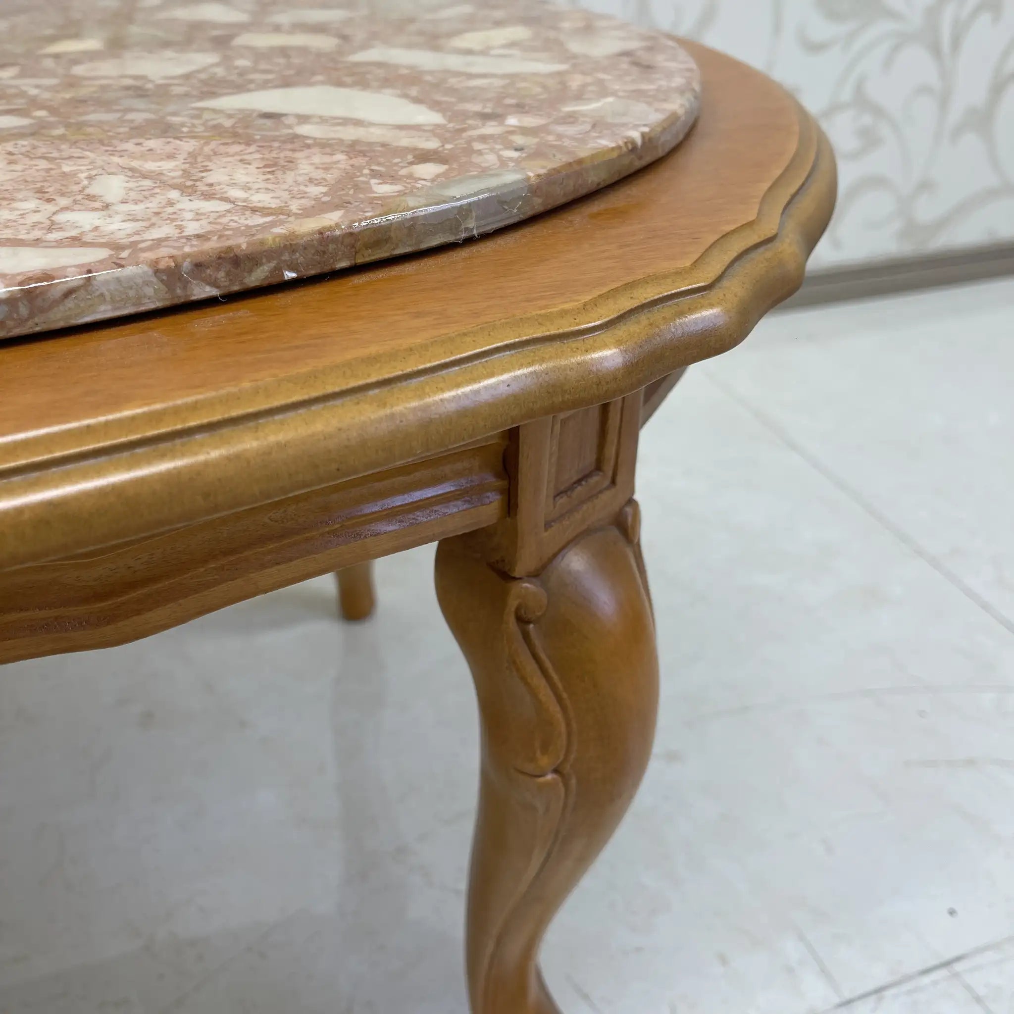 Vintage center table / Late 20th century (presumably) / Beech / Italian / Marble top