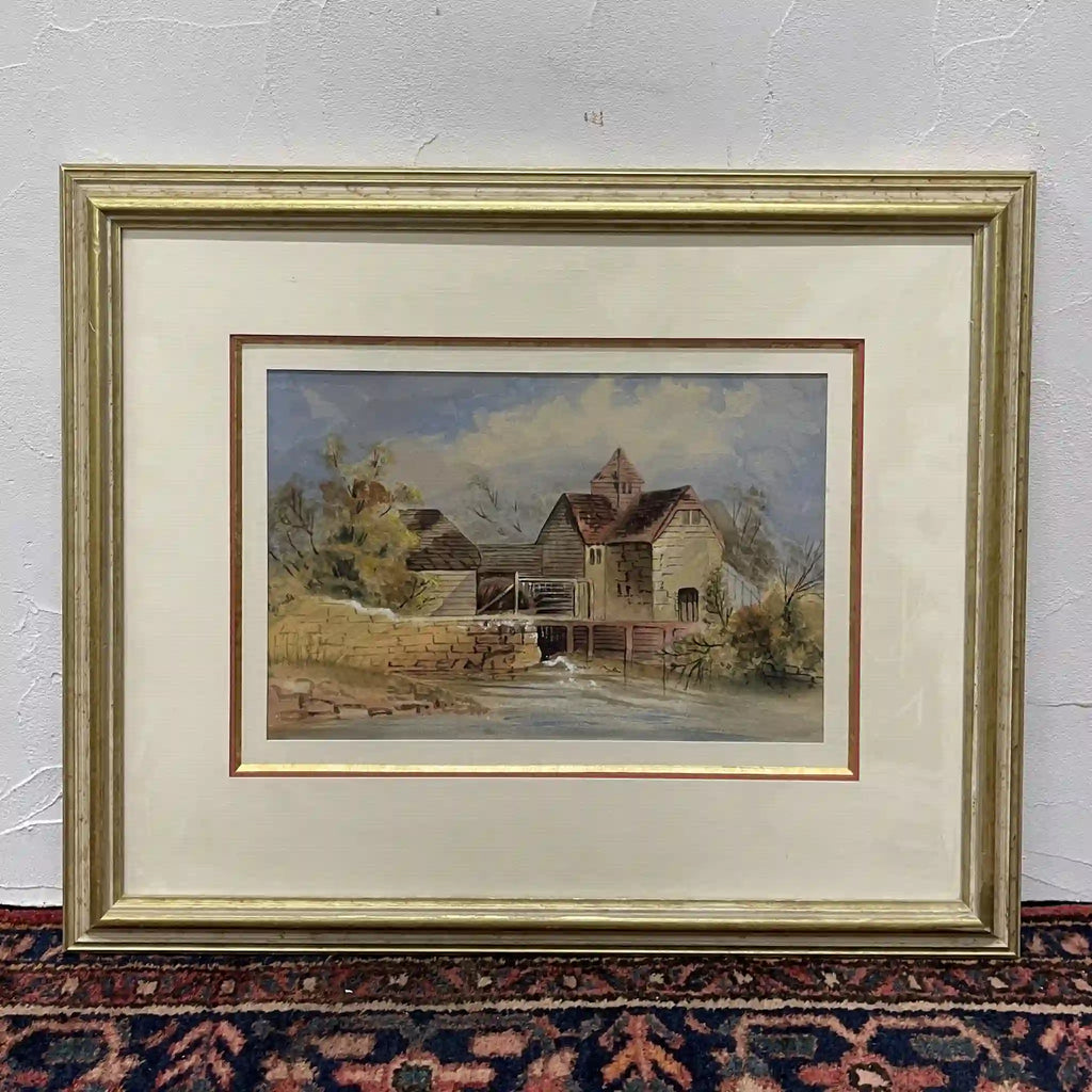 英国アンティーク 風景画 油彩画 ゴールド額縁 19世紀イギリス田園風景 絵画 / 2000s- / 紙 / イギリス / 水彩画,風景画,ゴールドフレーム