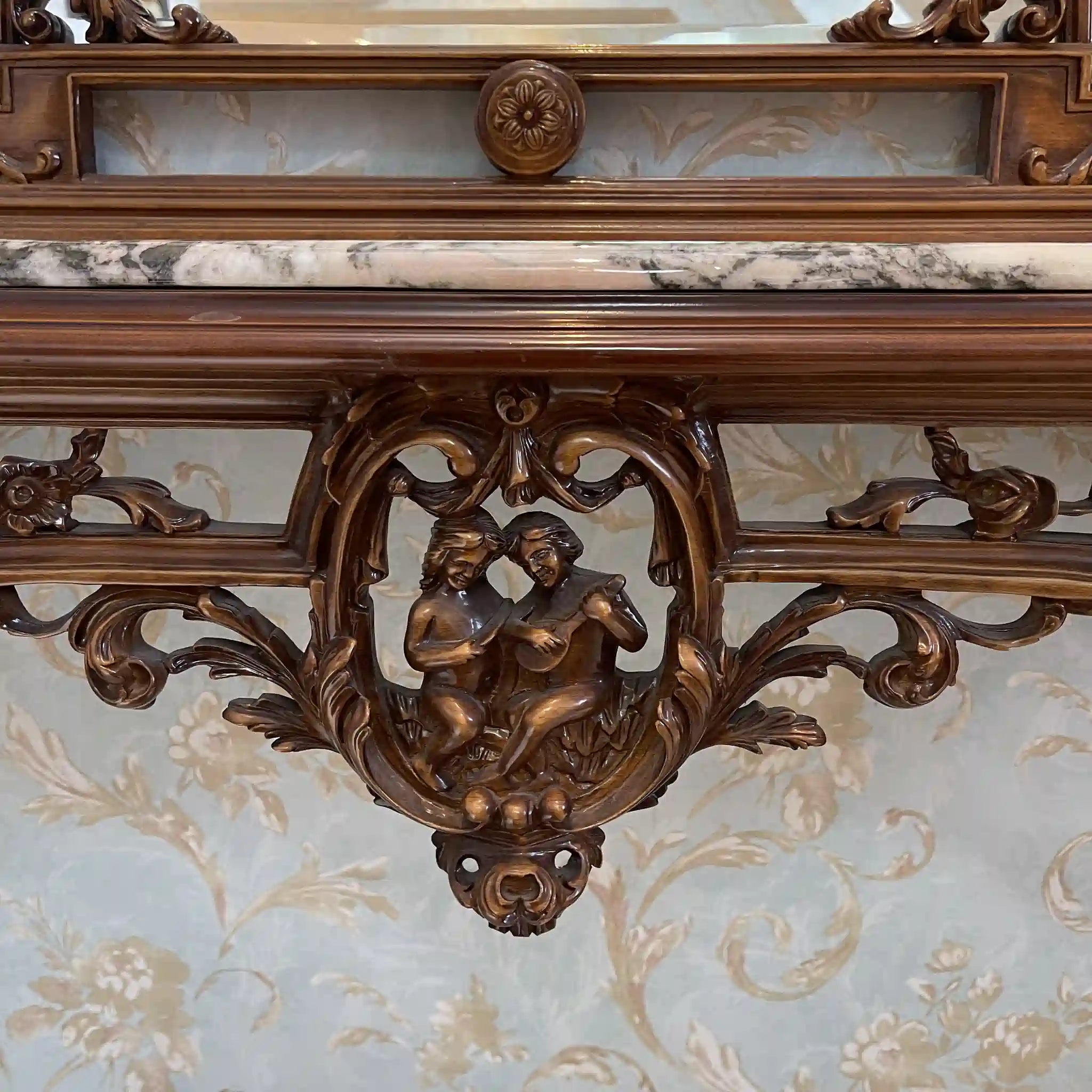 【アンティーク】 ミラーコンソールテーブル / ジョージアン様式 / 20世紀 / ビーチ材 / イタリア / フルーティングレッグ,手彫り,