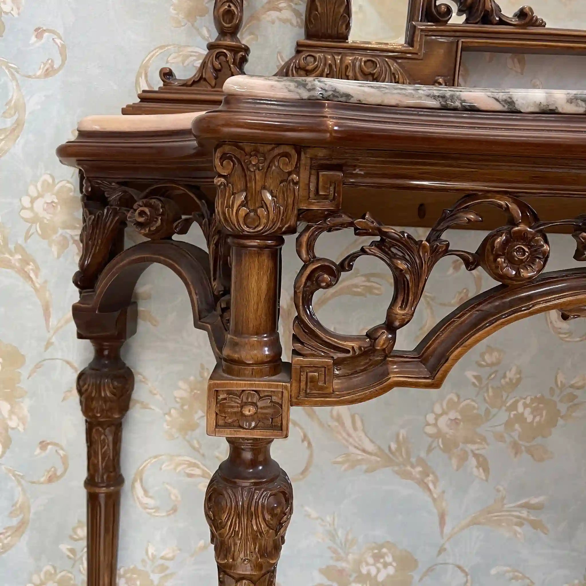 【アンティーク】 ミラーコンソールテーブル / ジョージアン様式 / 20世紀 / ビーチ材 / イタリア / フルーティングレッグ,手彫り,