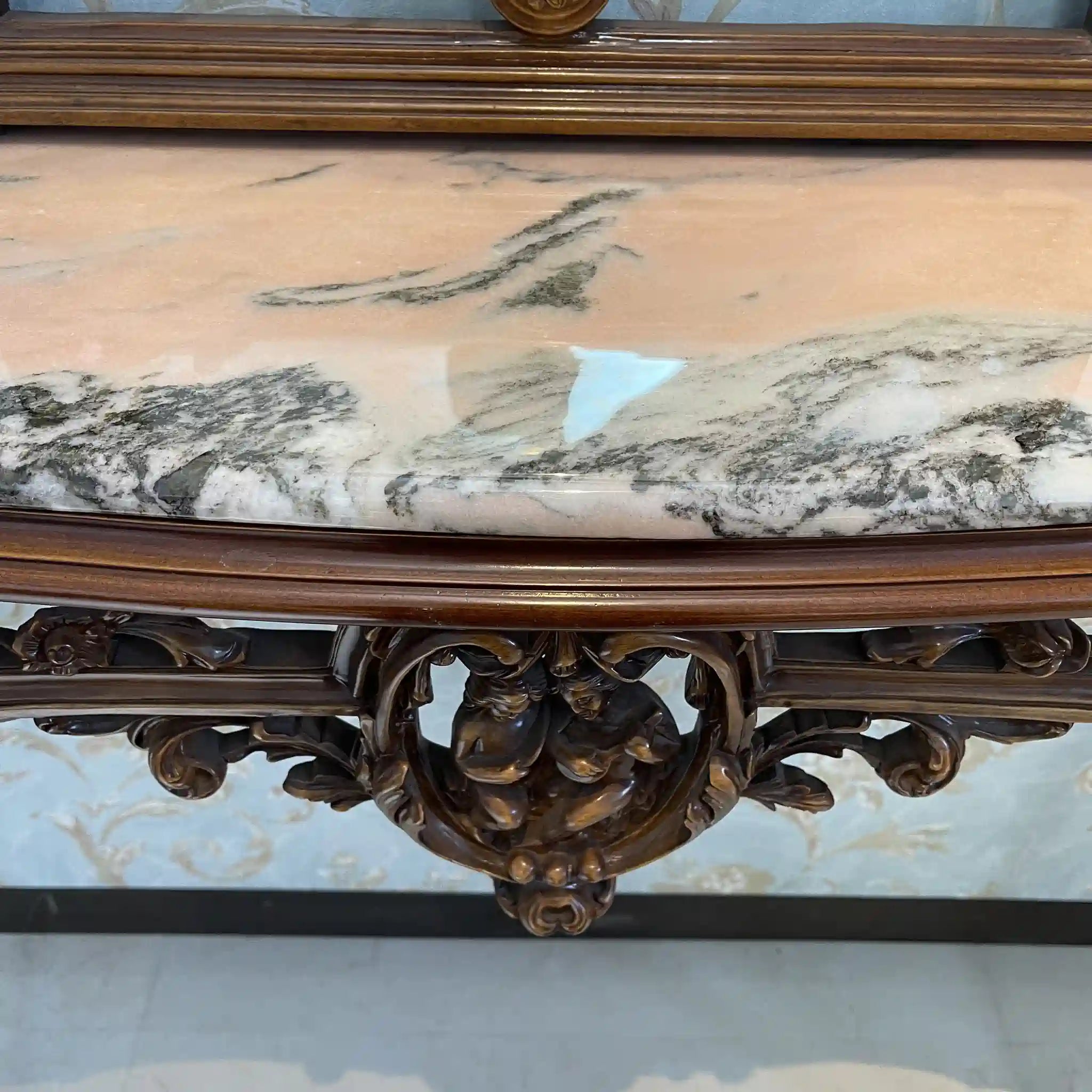 【アンティーク】 ミラーコンソールテーブル / ジョージアン様式 / 20世紀 / ビーチ材 / イタリア / フルーティングレッグ,手彫り,