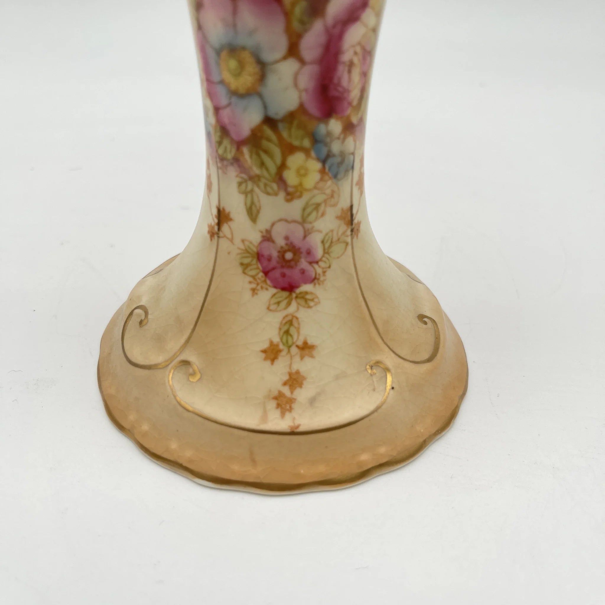 【アンティーク】 キャンドルスタンド (燭台) / Crown Devon (クラウンデボン) / 1910-1920年代 (推定) / 陶器 / イギリス / 銅板転写, 手彩色 金彩