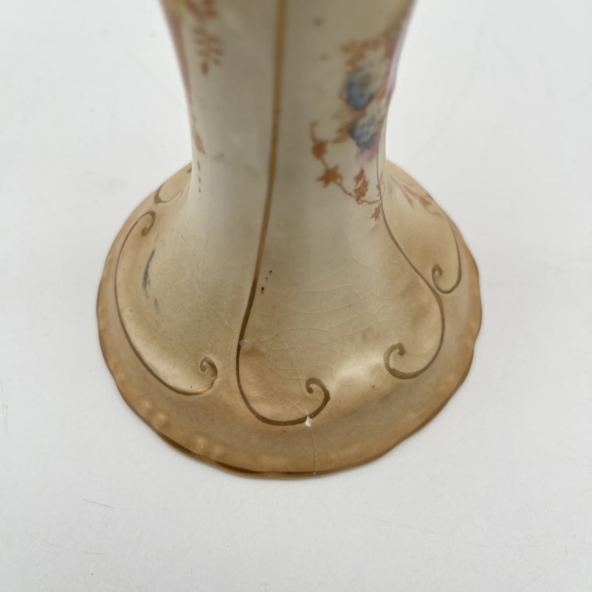 【アンティーク】 キャンドルスタンド (燭台) / Crown Devon (クラウンデボン) / 1910-1920年代 (推定) / 陶器 / イギリス / 銅板転写, 手彩色 金彩