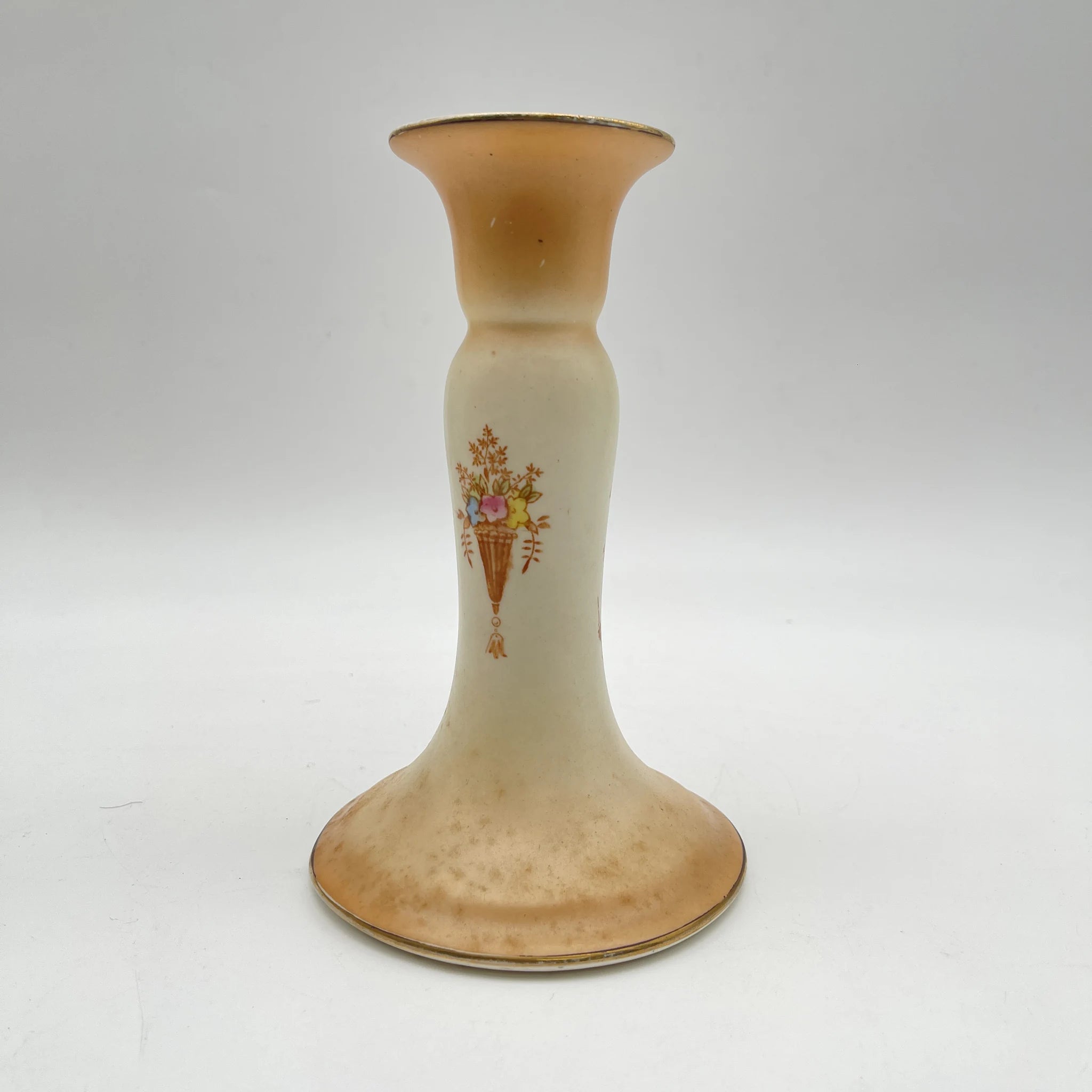 【アンティーク】 キャンドルスタンド (燭台) / Crown Devon (クラウンデボン) / 1910-1920年代 (推定) / 陶器 / イギリス / 銅板転写, 手彩色 金彩