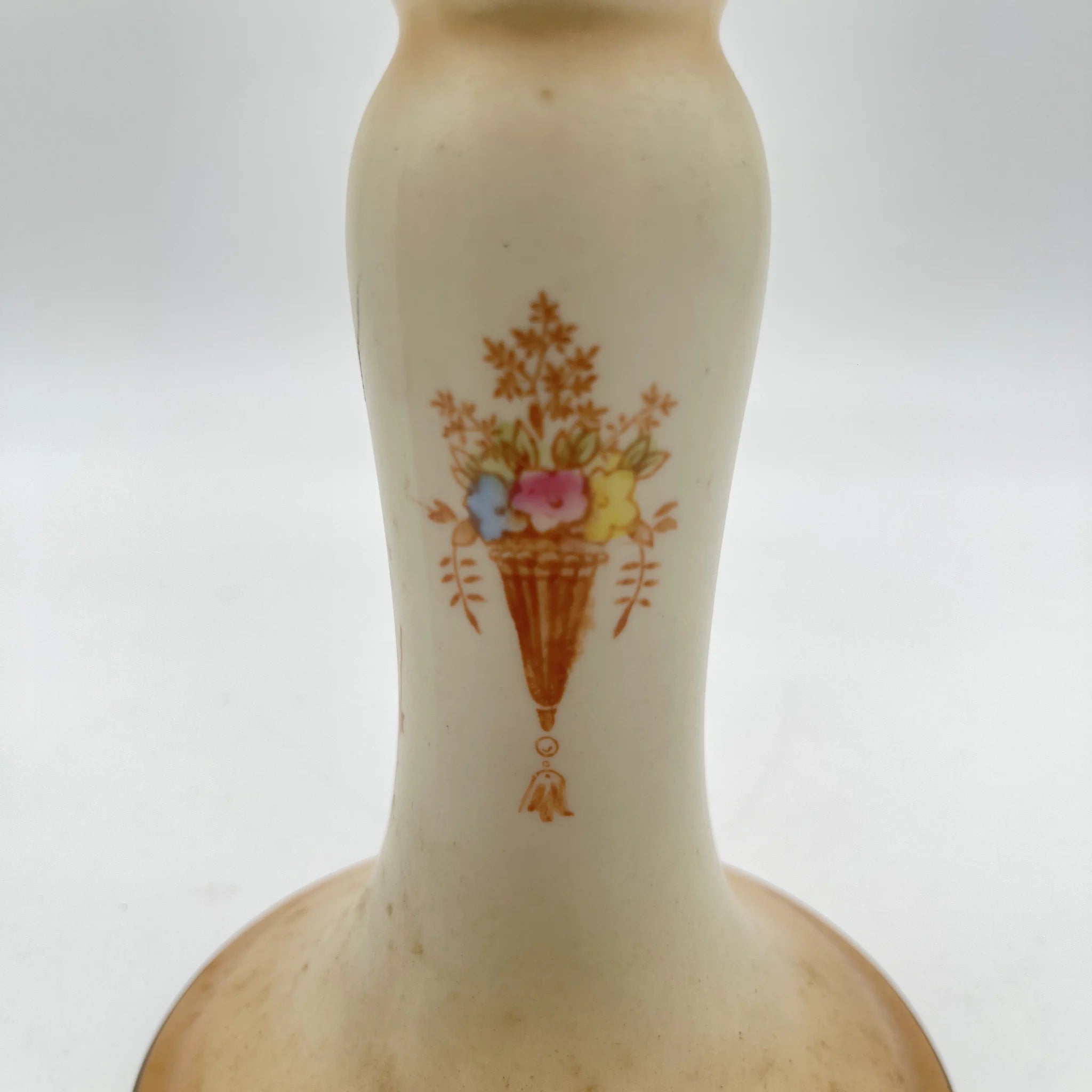 【アンティーク】 キャンドルスタンド (燭台) / Crown Devon (クラウンデボン) / 1910-1920年代 (推定) / 陶器 / イギリス / 銅板転写, 手彩色 金彩