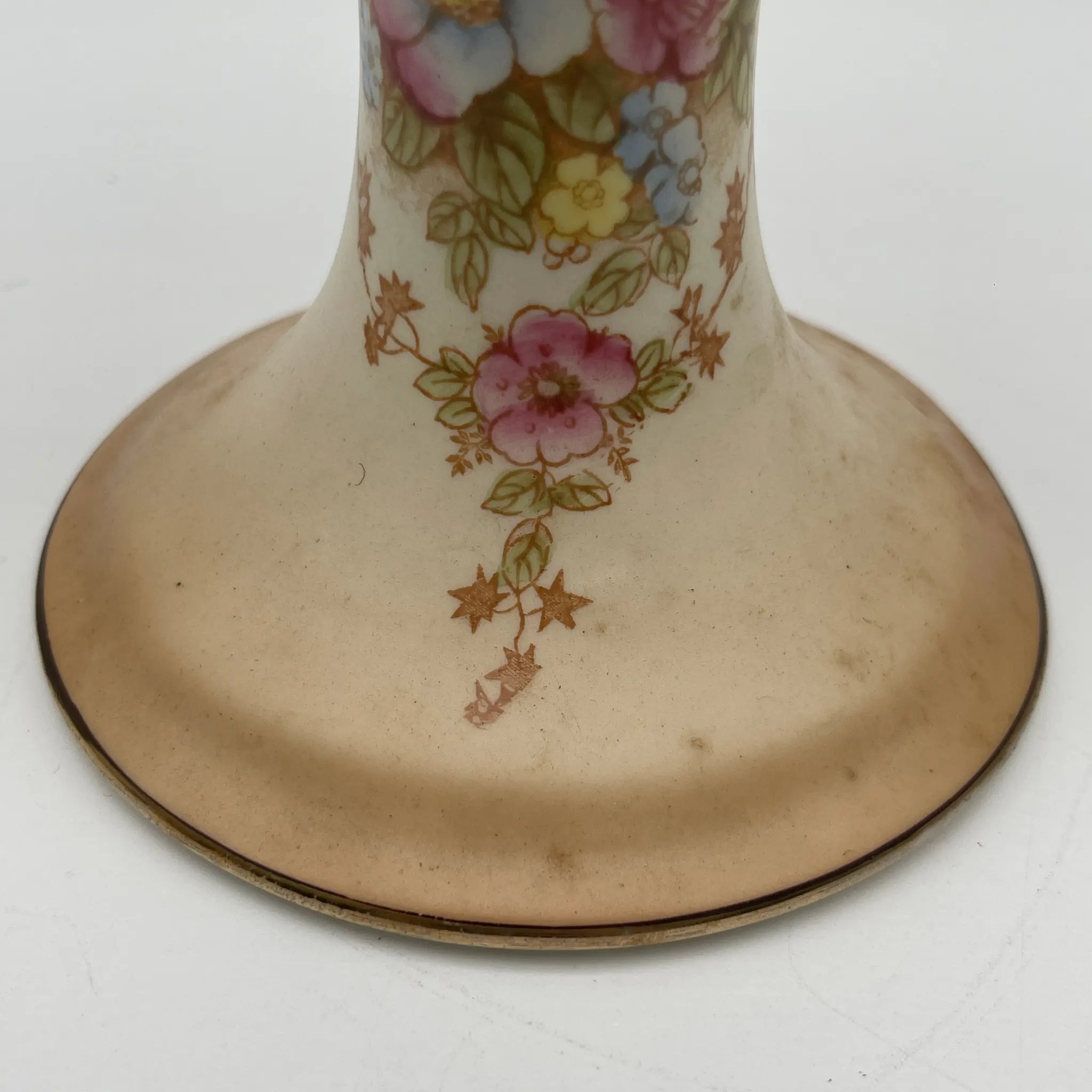 【アンティーク】 キャンドルスタンド (燭台) / Crown Devon (クラウンデボン) / 1910-1920年代 (推定) / 陶器 / イギリス / 銅板転写, 手彩色 金彩