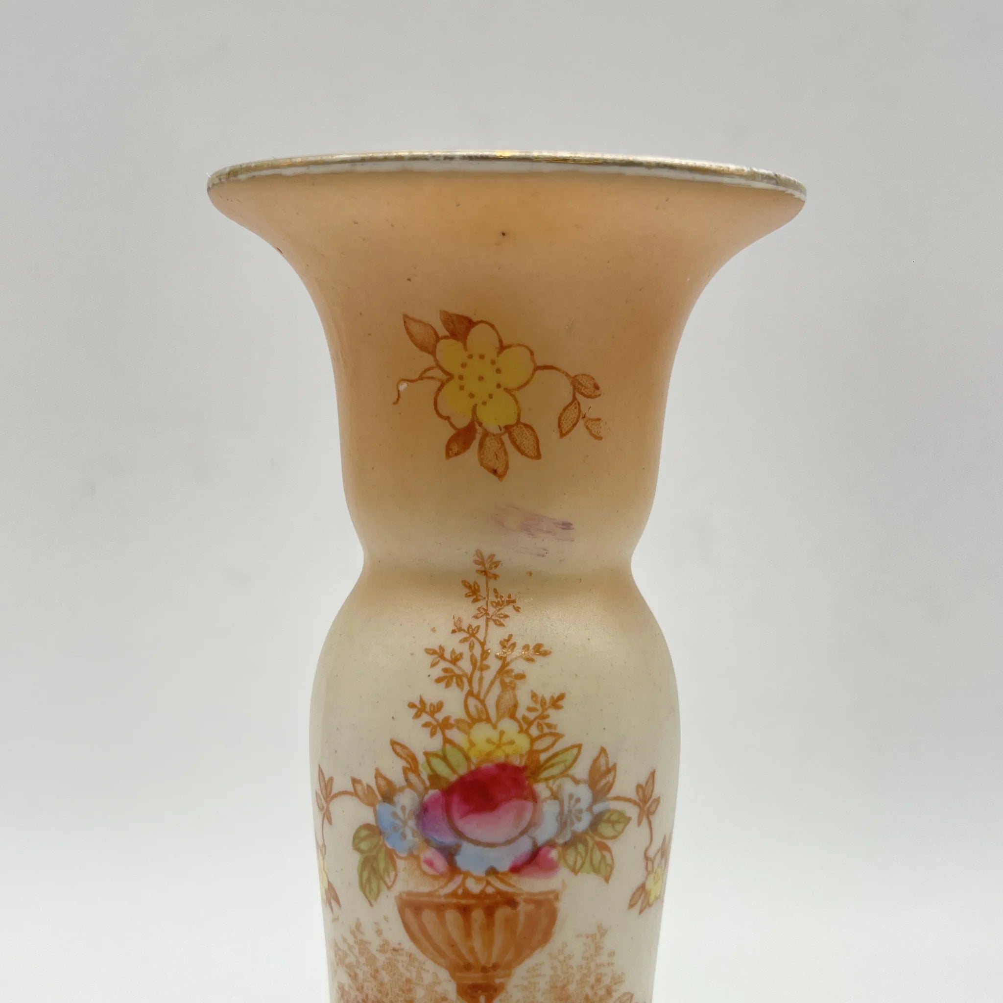 【アンティーク】 キャンドルスタンド (燭台) / Crown Devon (クラウンデボン) / 1910-1920年代 (推定) / 陶器 / イギリス / 銅板転写, 手彩色 金彩