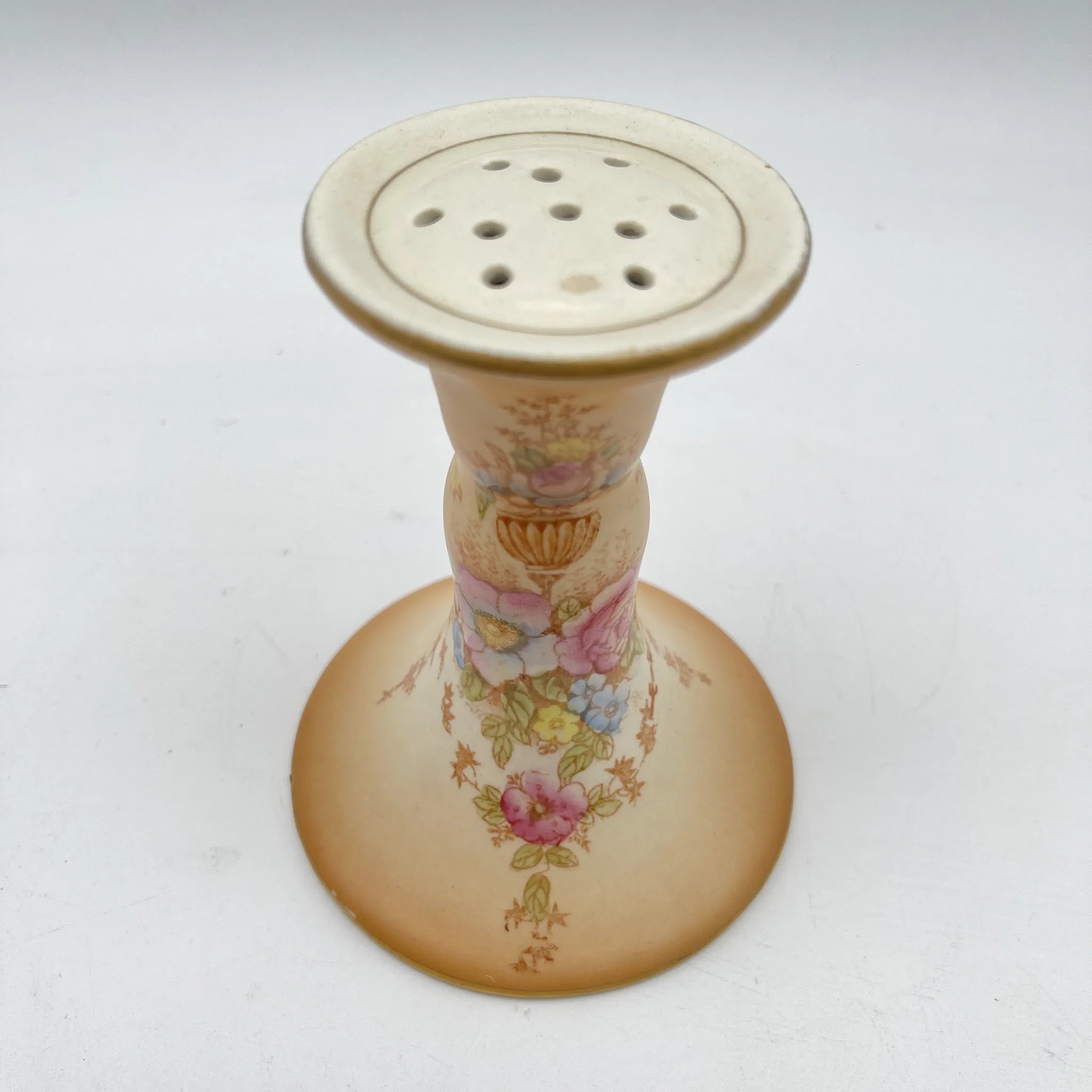 【アンティーク】 シュガーキャスター (砂糖入れ) / Crown Devon (クラウンデボン) / Spring / 1910-1920年代 / 陶器 / イギリス / 銅板転写, 手彩色 金彩