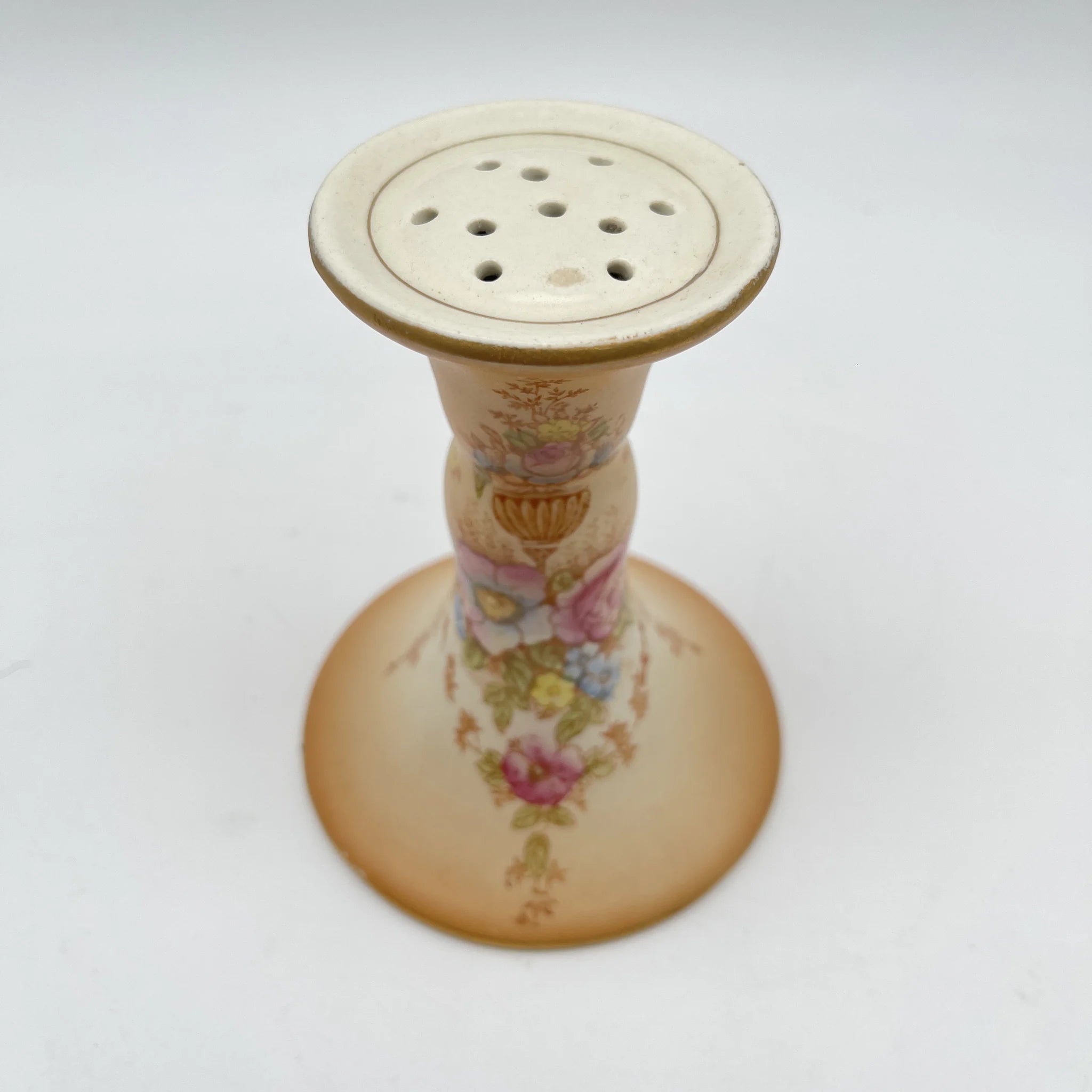 【アンティーク】 シュガーキャスター (砂糖入れ) / Crown Devon (クラウンデボン) / Spring / 1910-1920年代 / 陶器 / イギリス / 銅板転写, 手彩色 金彩