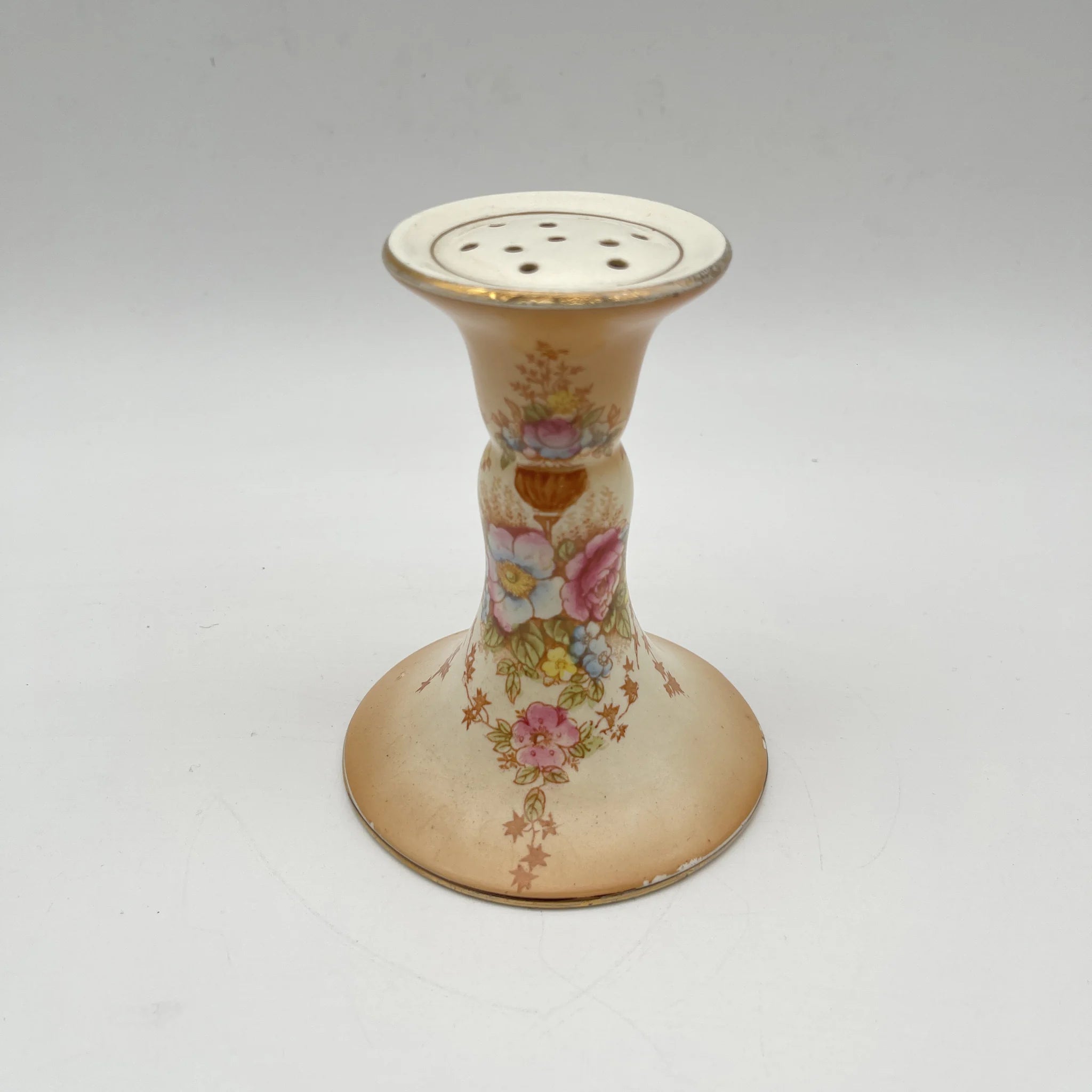 【アンティーク】 シュガーキャスター (砂糖入れ) / Crown Devon (クラウンデボン) / Spring / 1910年代 / 陶器 / イギリス / 銅板転写, 手彩色 金彩