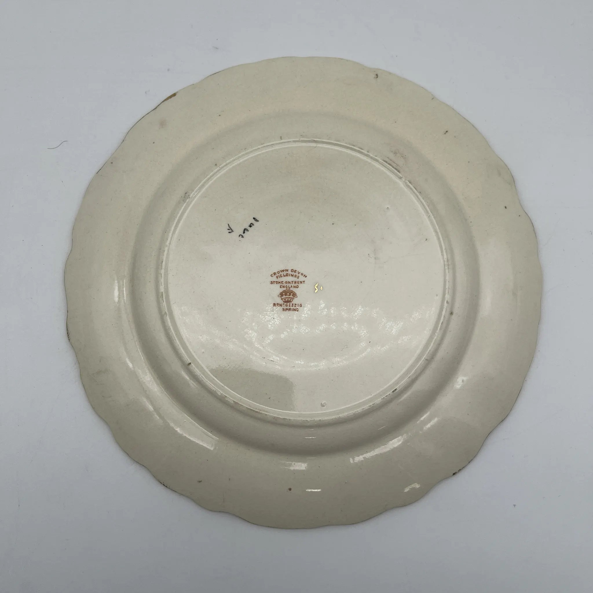 【アンティーク】 ディナープレート (メイン皿) / Crown Devon (クラウンデボン) / Spring / 1910-1920年代 / 陶器 / イギリス / 銅板転写, 手彩色 金彩