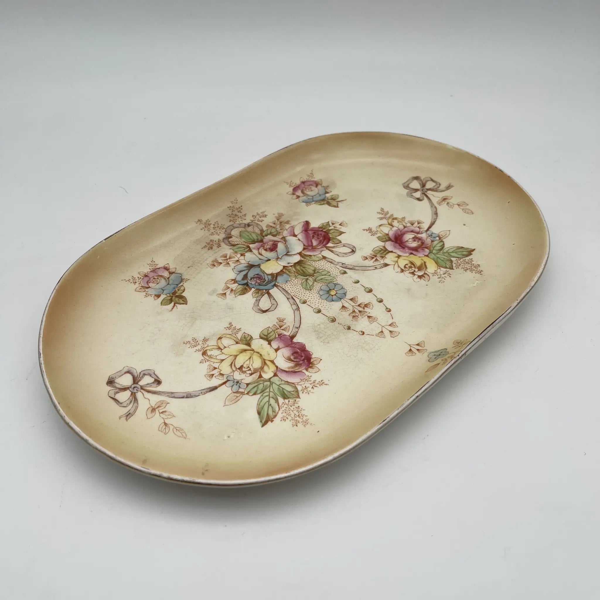 【古董】盘子/ Crown Devon / Etna / 1890-1910年代/陶器/英国/铜板转印,手工彩色金彩