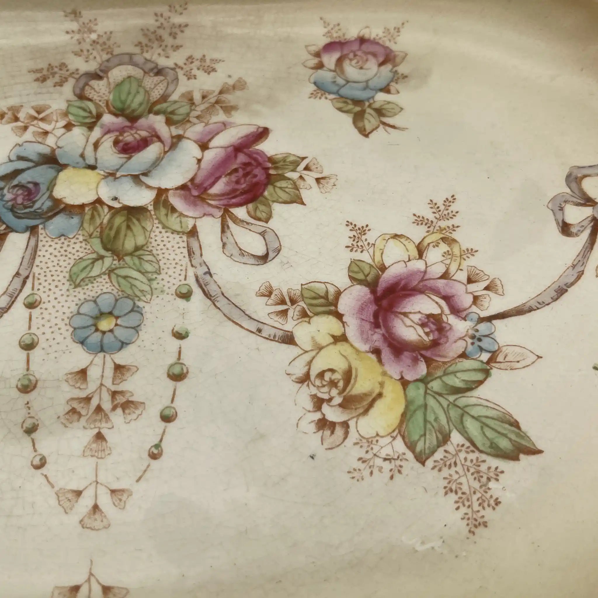【古董】盘子/ Crown Devon / Etna / 1890-1910年代/陶器/英国/铜板转印,手工彩色金彩