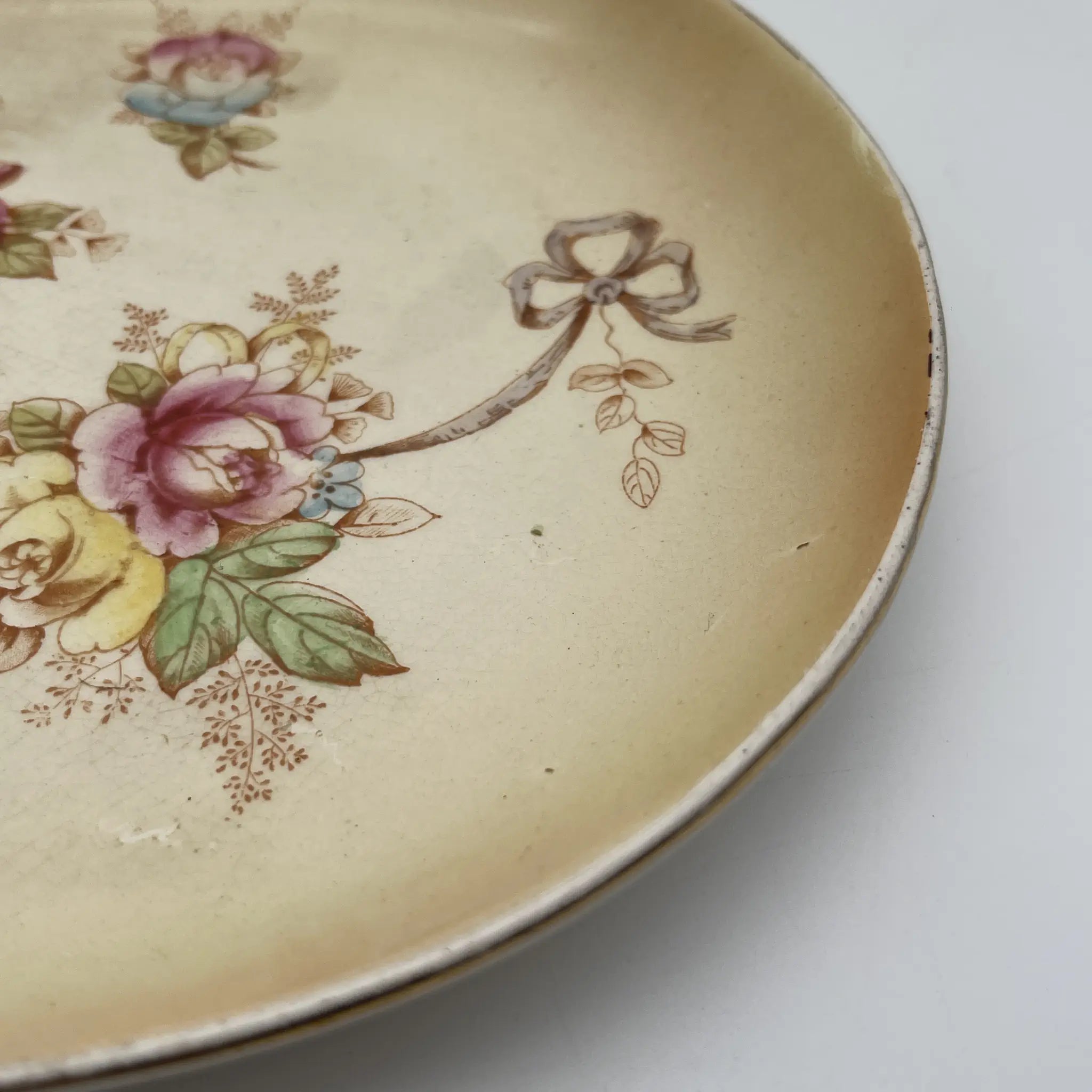 【古董】盘子/ Crown Devon / Etna / 1890-1910年代/陶器/英国/铜板转印,手工彩色金彩