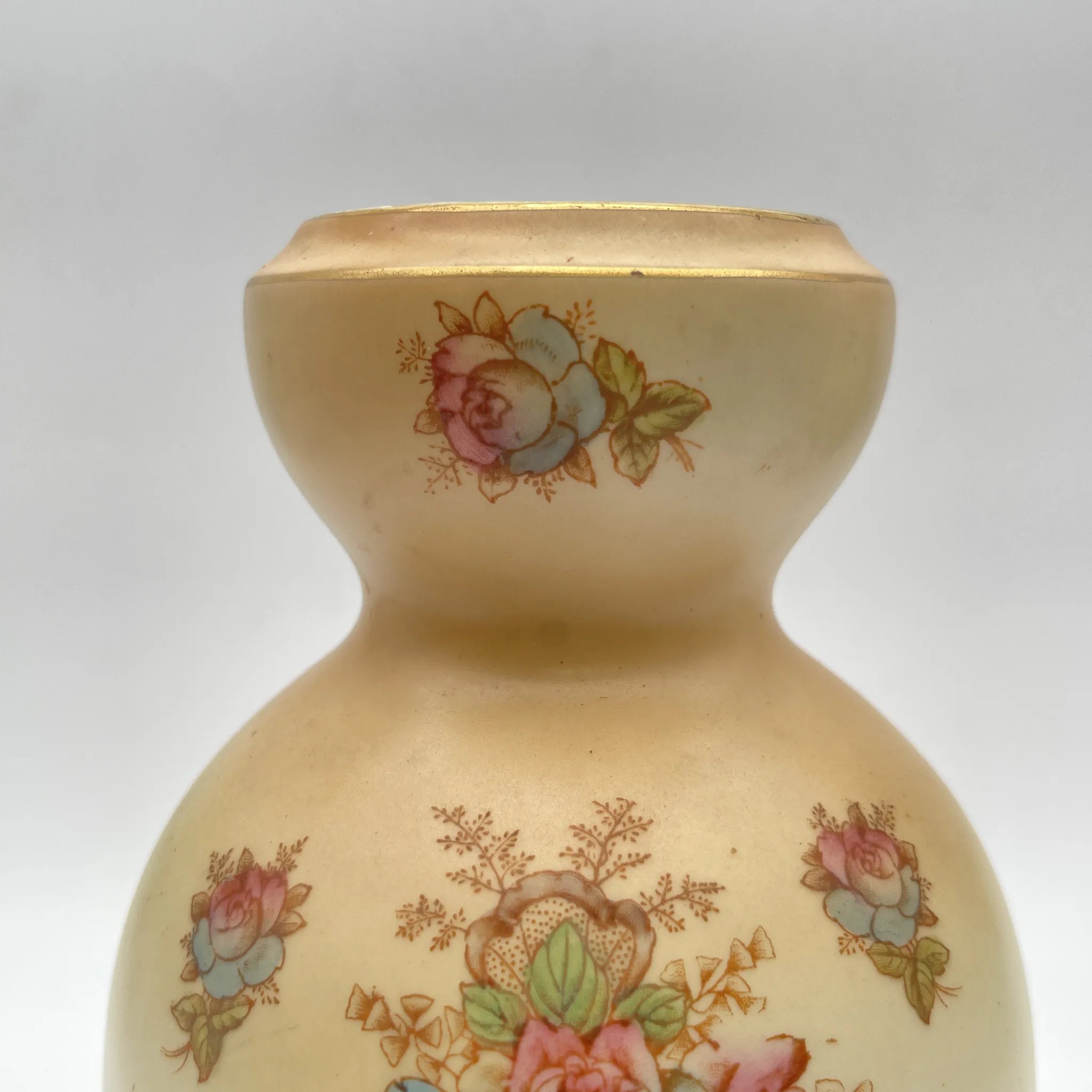 【アンティーク】 フラワーベース (花瓶) / Crown Devon (クラウンデボン) / Wye / 1910年代 / 陶器 / イギリス / 銅板転写, 手彩色 金彩
