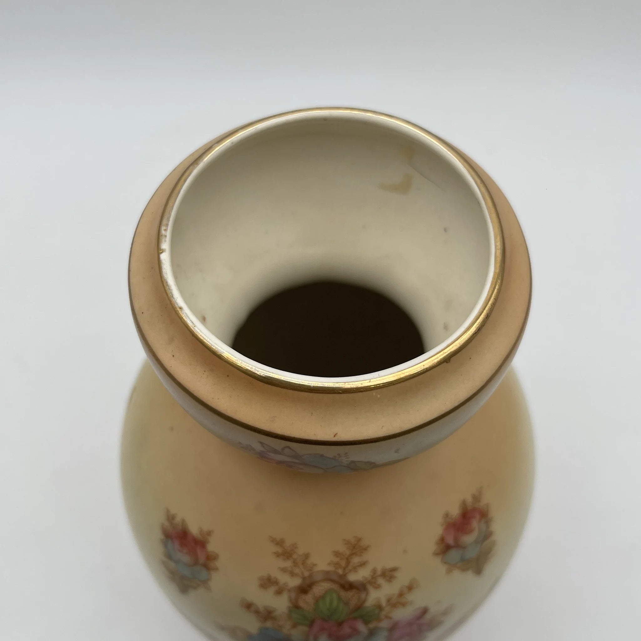 【アンティーク】 フラワーベース (花瓶) / Crown Devon (クラウンデボン) / Wye / 1910年代 / 陶器 / イギリス / 銅板転写, 手彩色 金彩