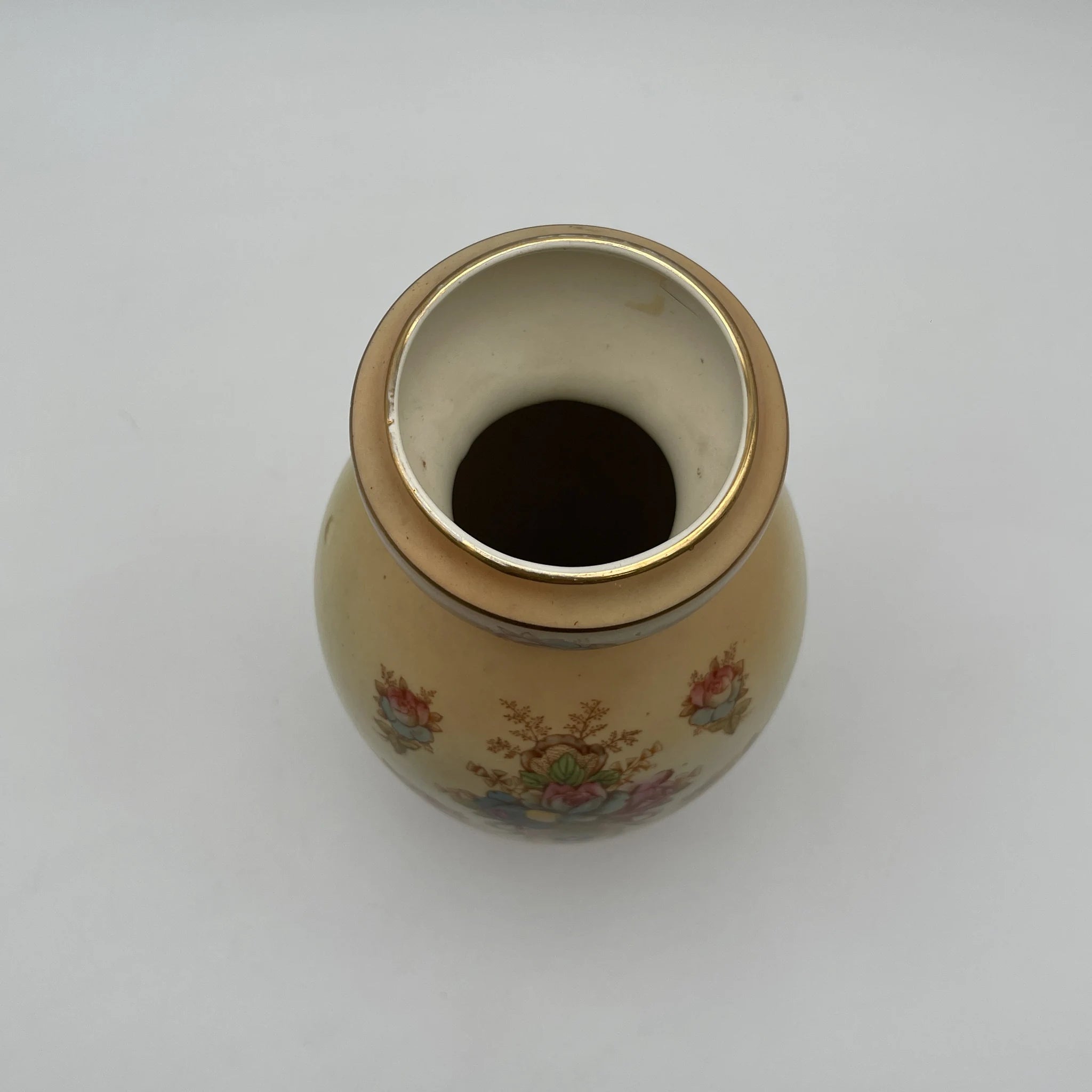 【アンティーク】 フラワーベース (花瓶) / Crown Devon (クラウンデボン) / Wye / 1910年代 / 陶器 / イギリス / 銅板転写, 手彩色 金彩