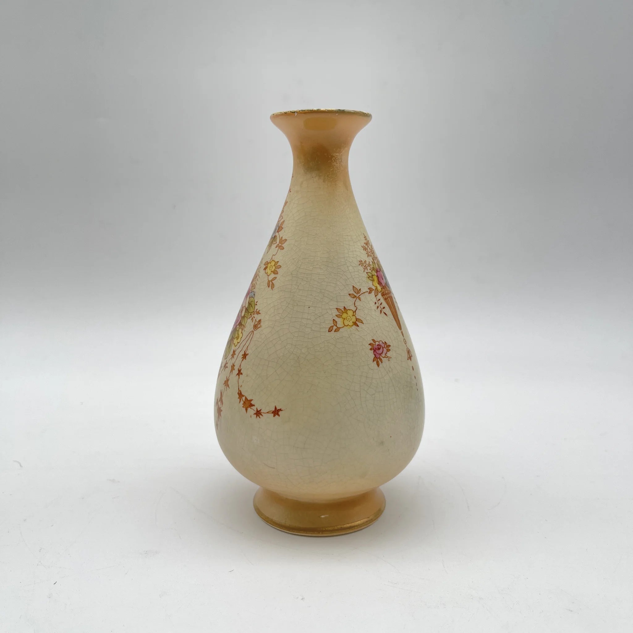 【アンティーク】 フラワーベース (花瓶) / Crown Devon (クラウンデボン) / Spring / 1910-1920年代 / 陶器 / イギリス / 銅板転写, 手彩色 金彩