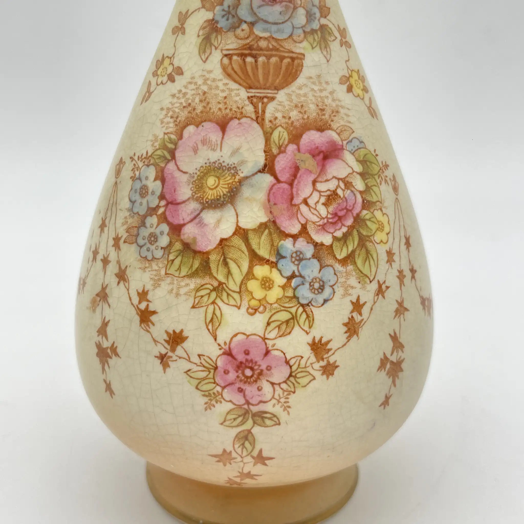 【アンティーク】 フラワーベース (花瓶) / Crown Devon (クラウンデボン) / Spring / 1910-1920年代 / 陶器 / イギリス / 銅板転写, 手彩色 金彩