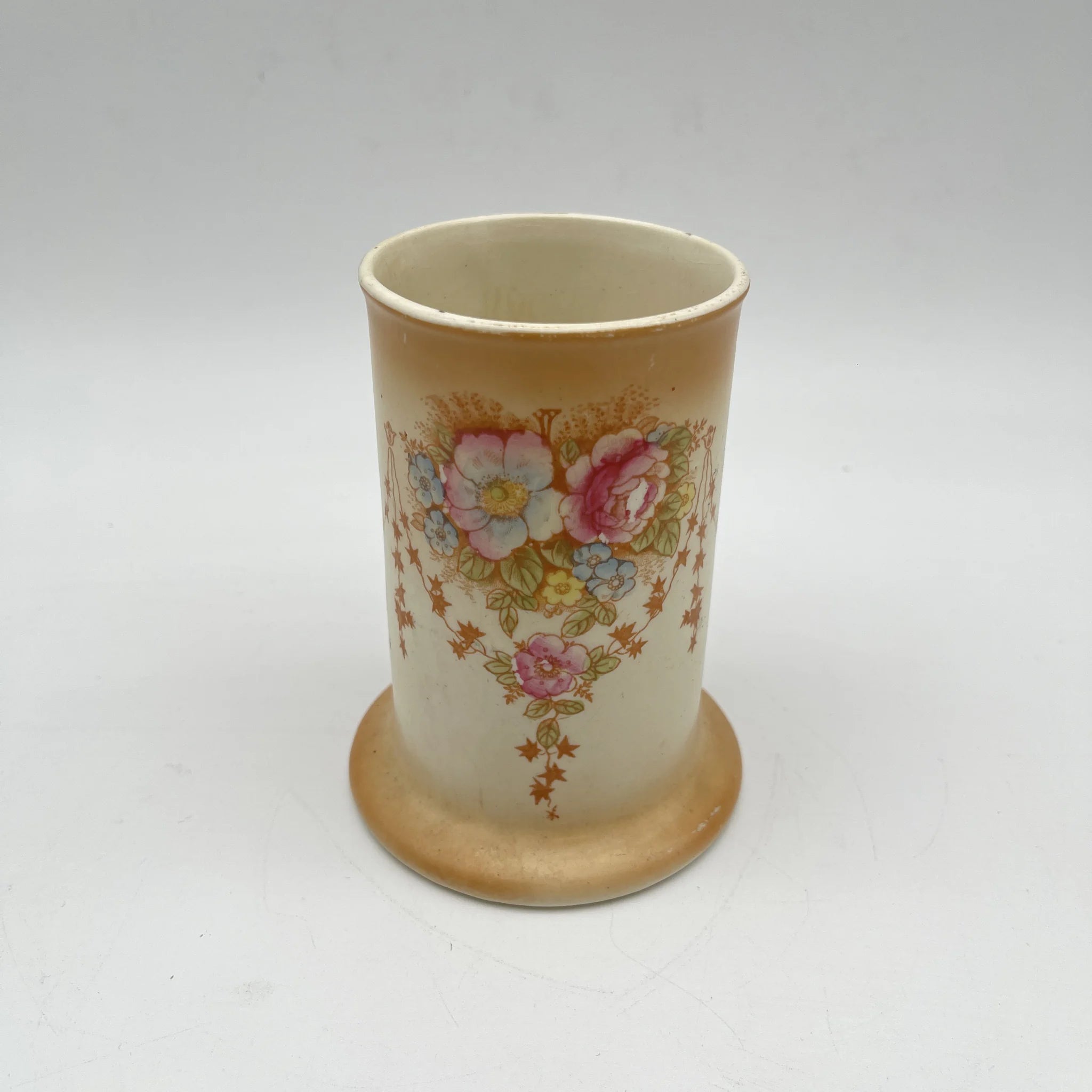 【アンティーク】 フラワーベース (花瓶) / Crown Devon (クラウンデボン) / 1910年代 / 陶器 / イギリス / 銅板転写, 手彩色