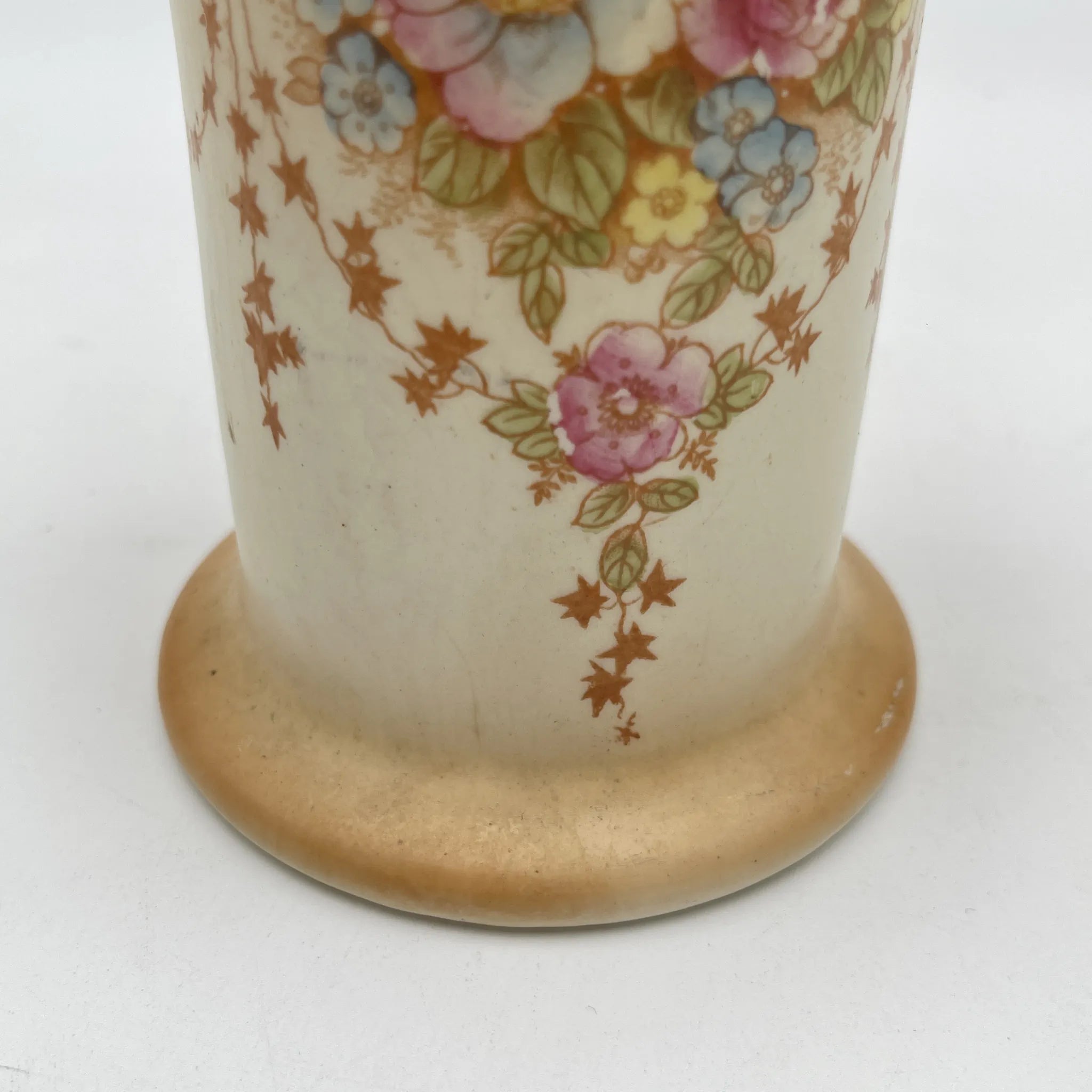 【アンティーク】 フラワーベース (花瓶) / Crown Devon (クラウンデボン) / 1910年代 / 陶器 / イギリス / 銅板転写, 手彩色