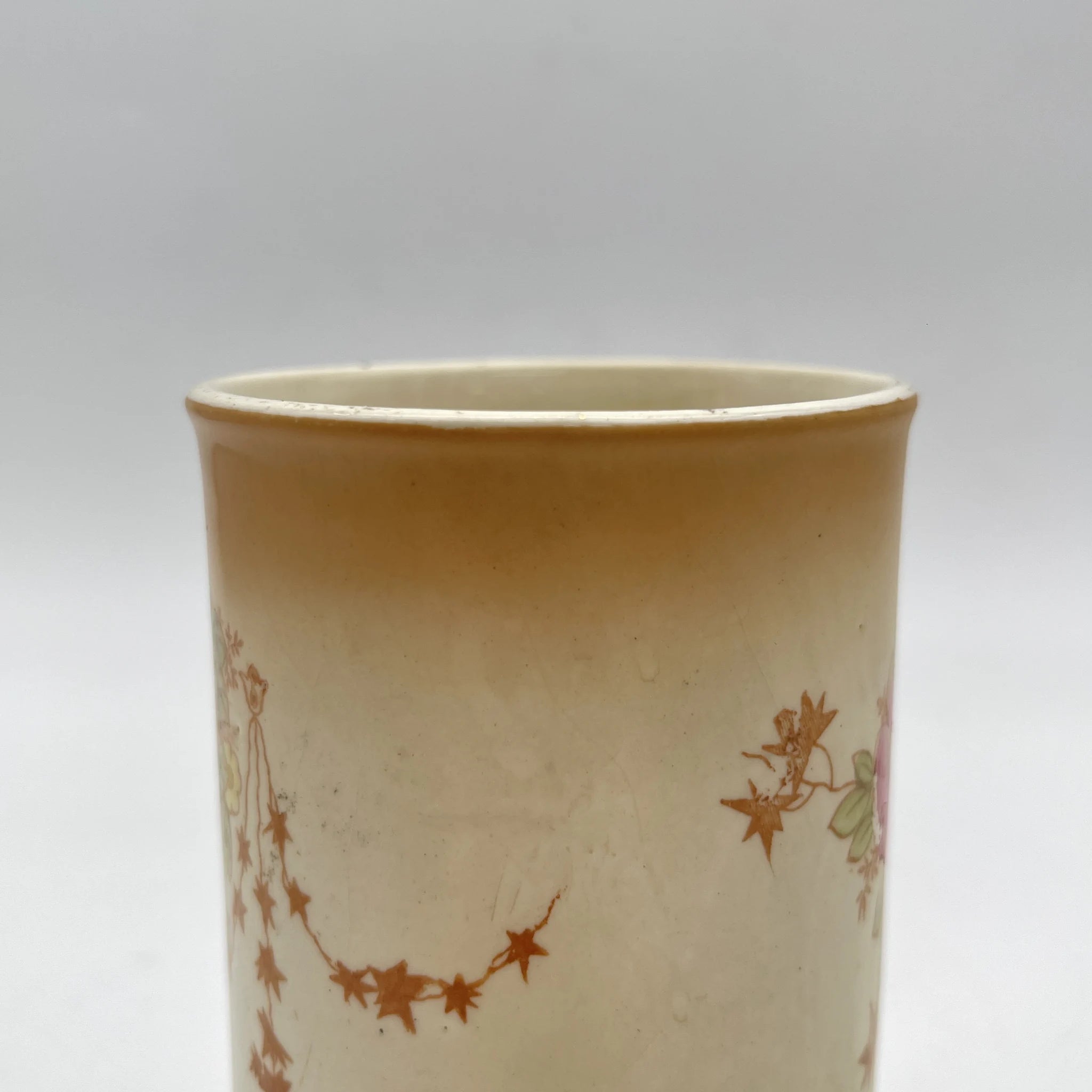 【アンティーク】 フラワーベース (花瓶) / Crown Devon (クラウンデボン) / 1910年代 / 陶器 / イギリス / 銅板転写, 手彩色