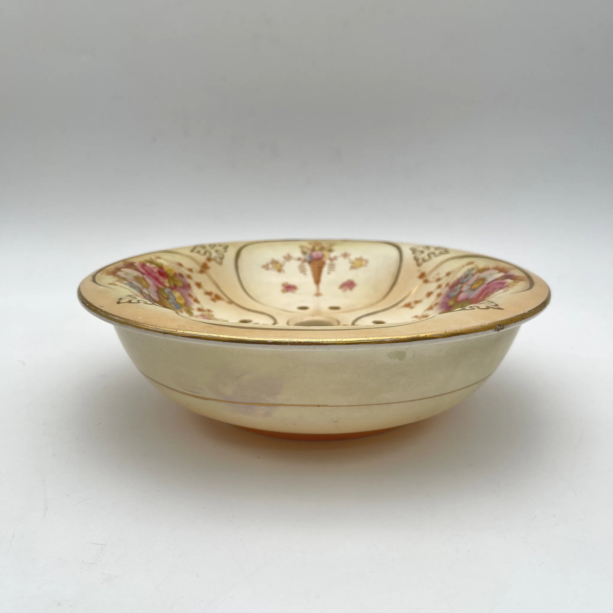 【アンティーク】 ソープディッシュ / Crown Devon (クラウンデボン) / Spring / 1910-1920年代 / 陶器 / イギリス / 銅板転写, 手彩色 金彩
