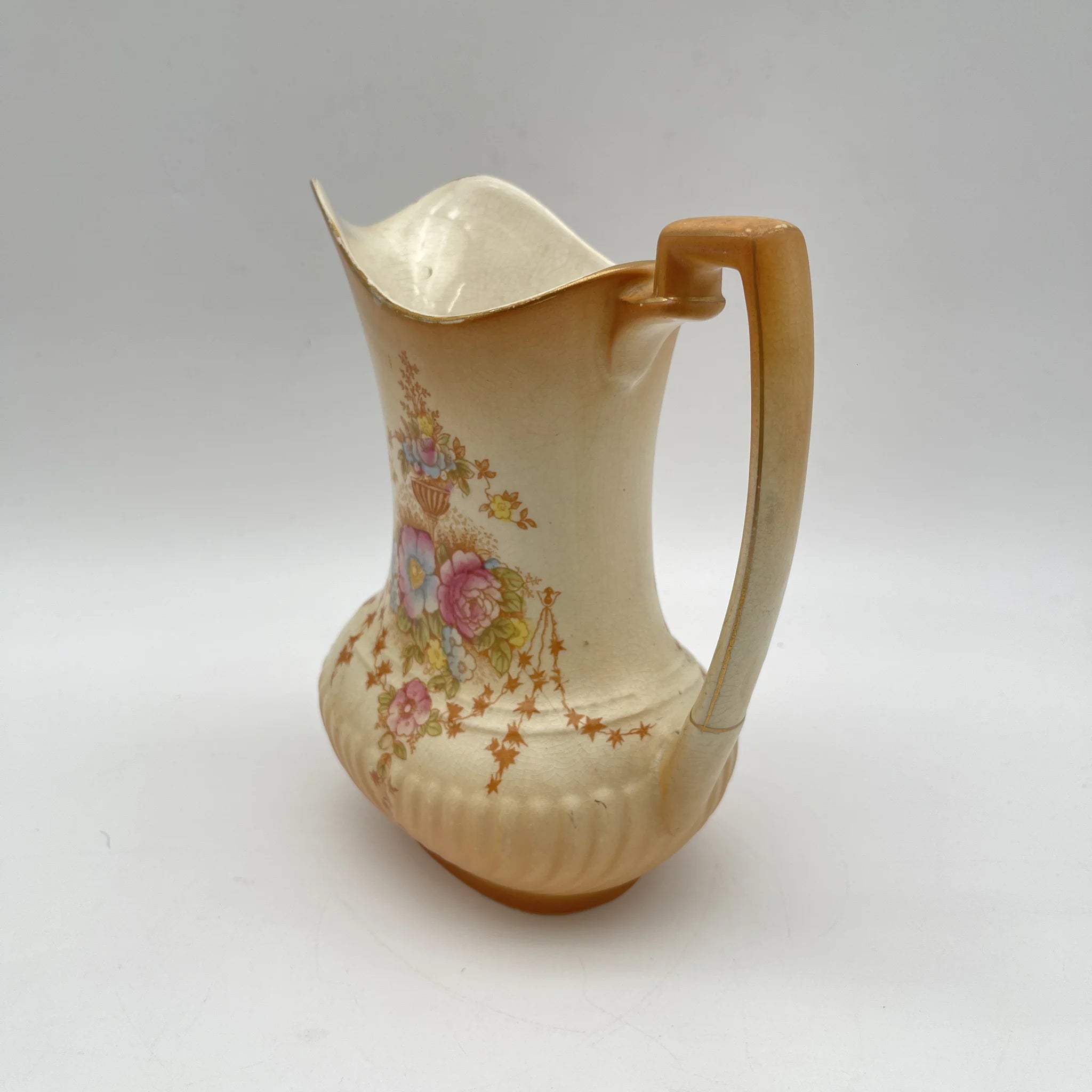 【アンティーク】 ジャグ (水差し) / Crown Devon (クラウンデボン) / Spring / 1910-1920年代 / 陶器 / イギリス / 銅板転写, 手彩色 金彩