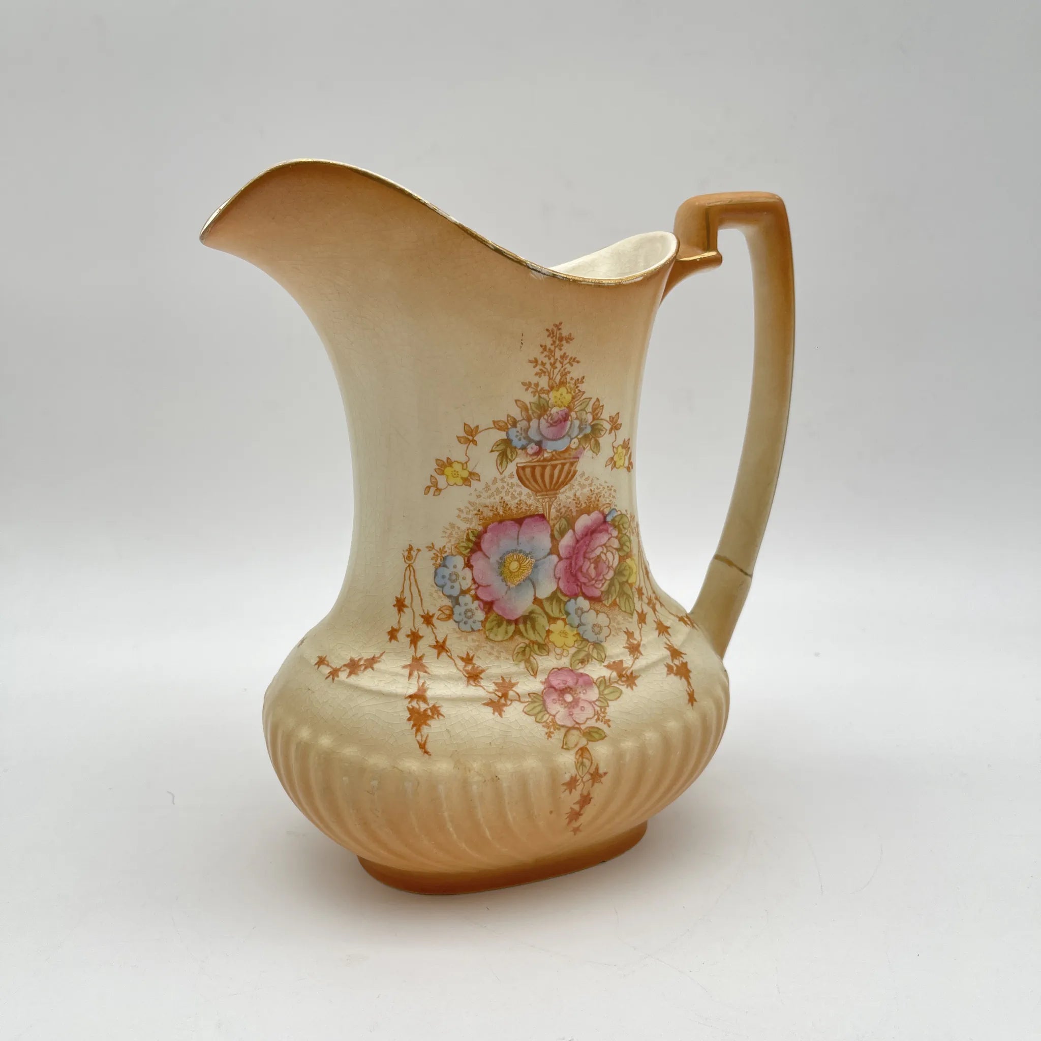 【アンティーク】 ジャグ (水差し) / Crown Devon (クラウンデボン) / Spring / 1910-1920年代 / 陶器 / イギリス / 銅板転写, 手彩色 金彩