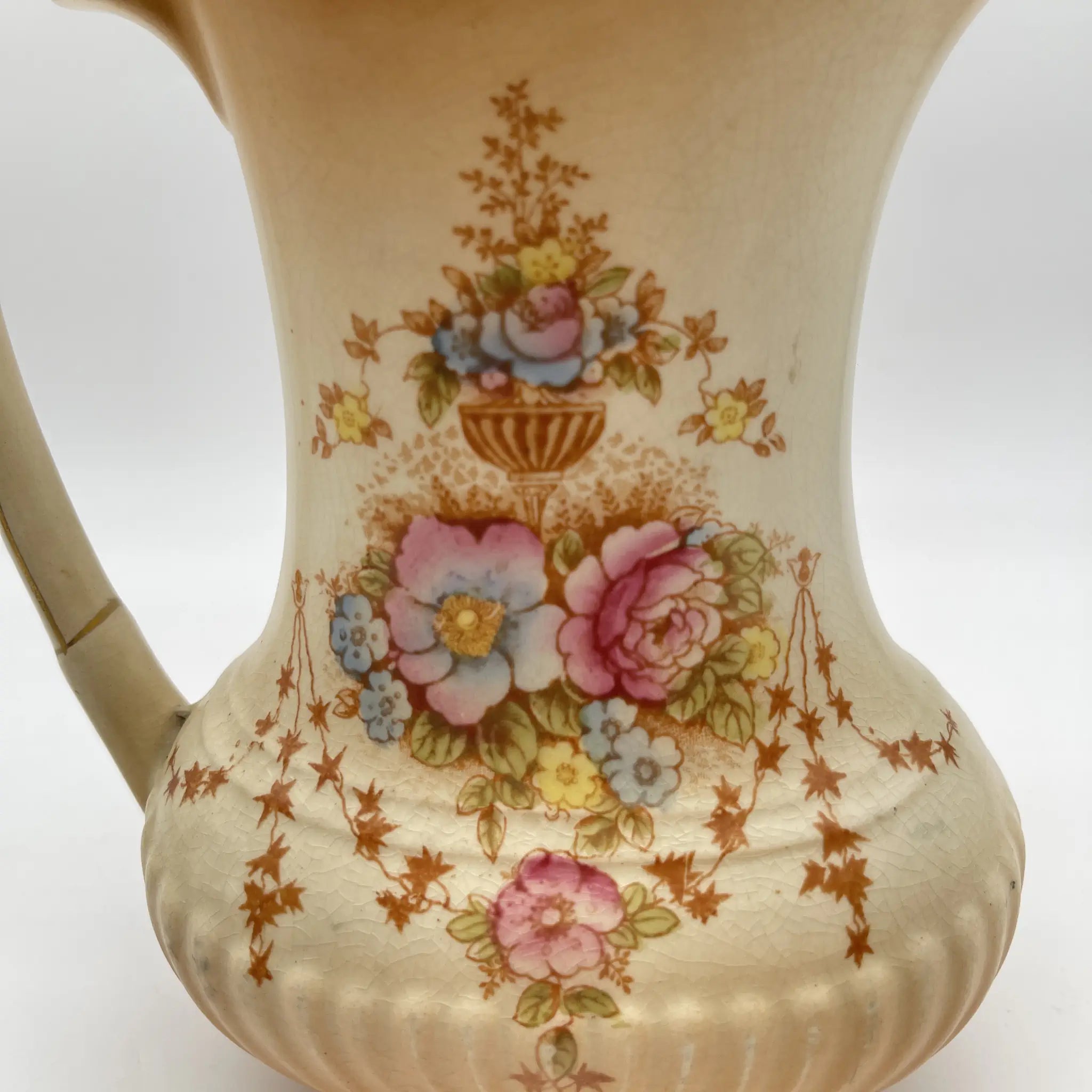 【アンティーク】 ジャグ (水差し) / Crown Devon (クラウンデボン) / Spring / 1910-1920年代 / 陶器 / イギリス / 銅板転写, 手彩色 金彩