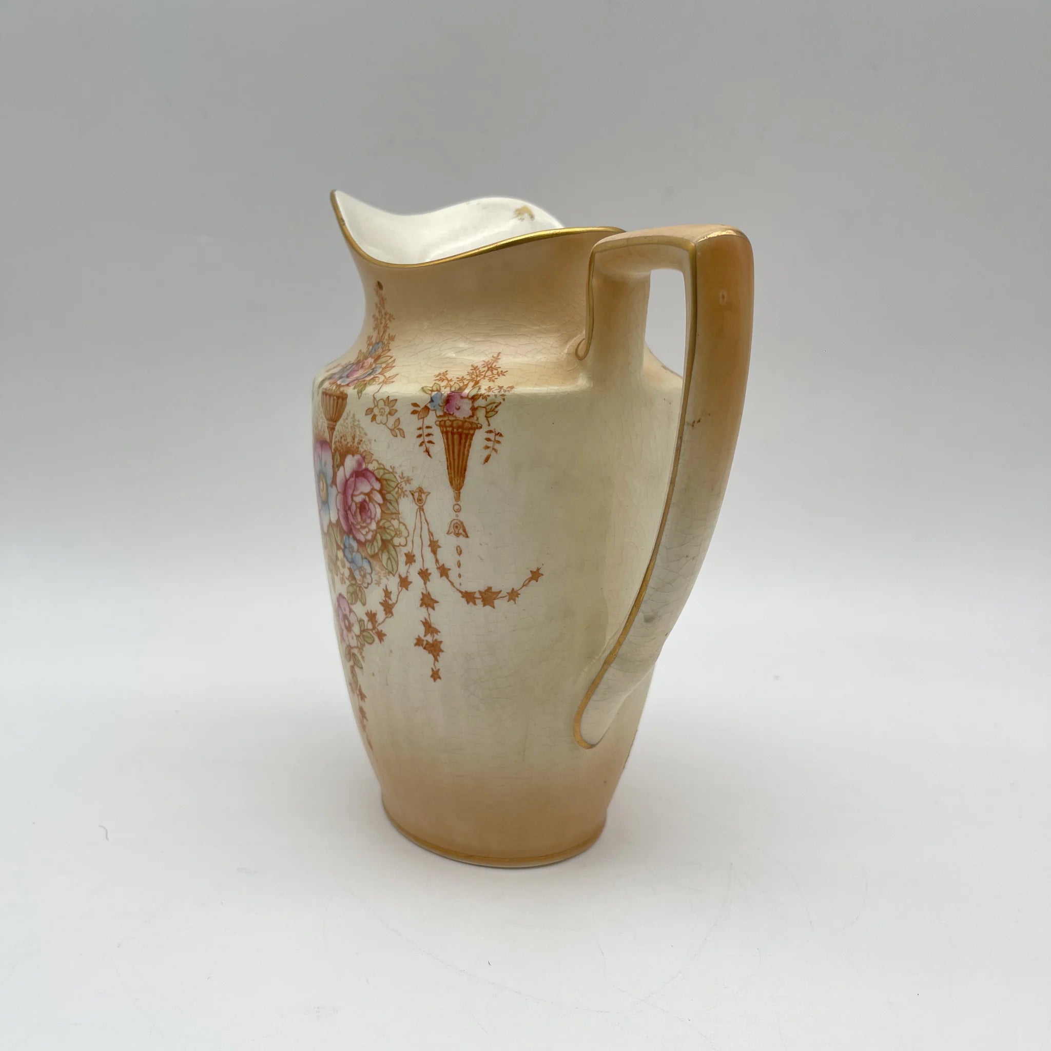 【古董】水壶/ Crown Devon / Spring / 1910-1920年代/陶器/英国/铜板转印,手工彩色金彩