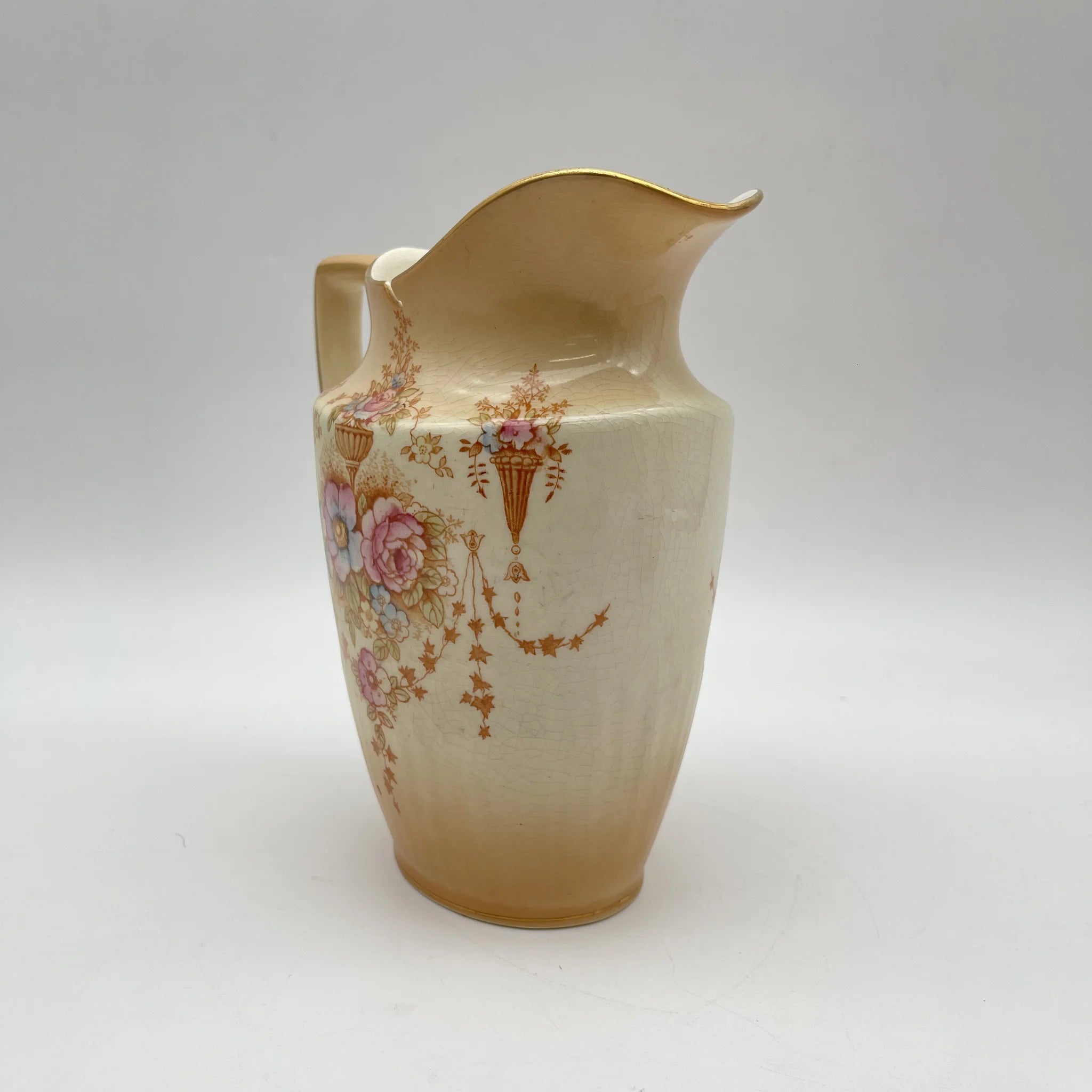 【古董】水壶/ Crown Devon / Spring / 1910-1920年代/陶器/英国/铜板转印,手工彩色金彩
