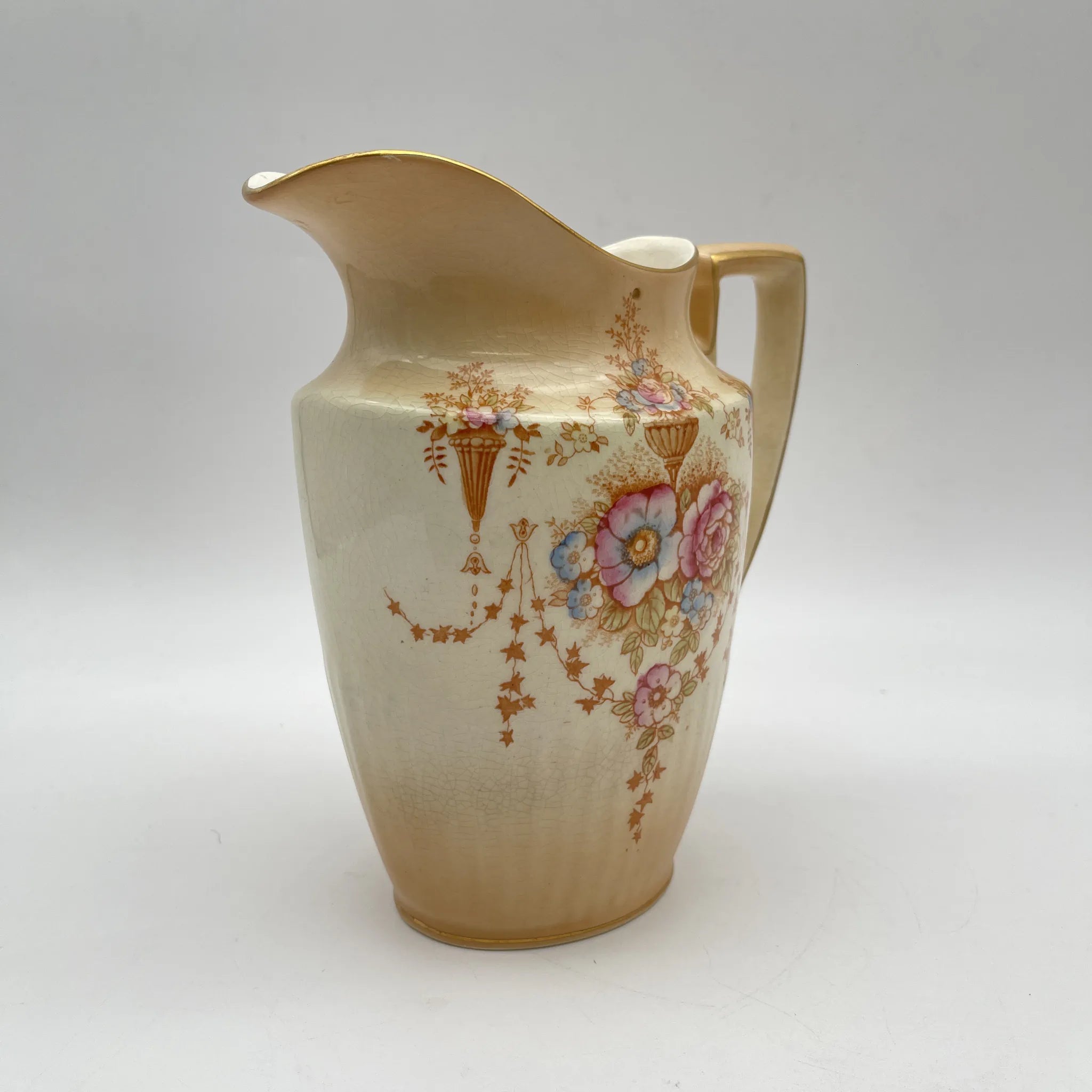 【古董】水壶/ Crown Devon / Spring / 1910-1920年代/陶器/英国/铜板转印,手工彩色金彩